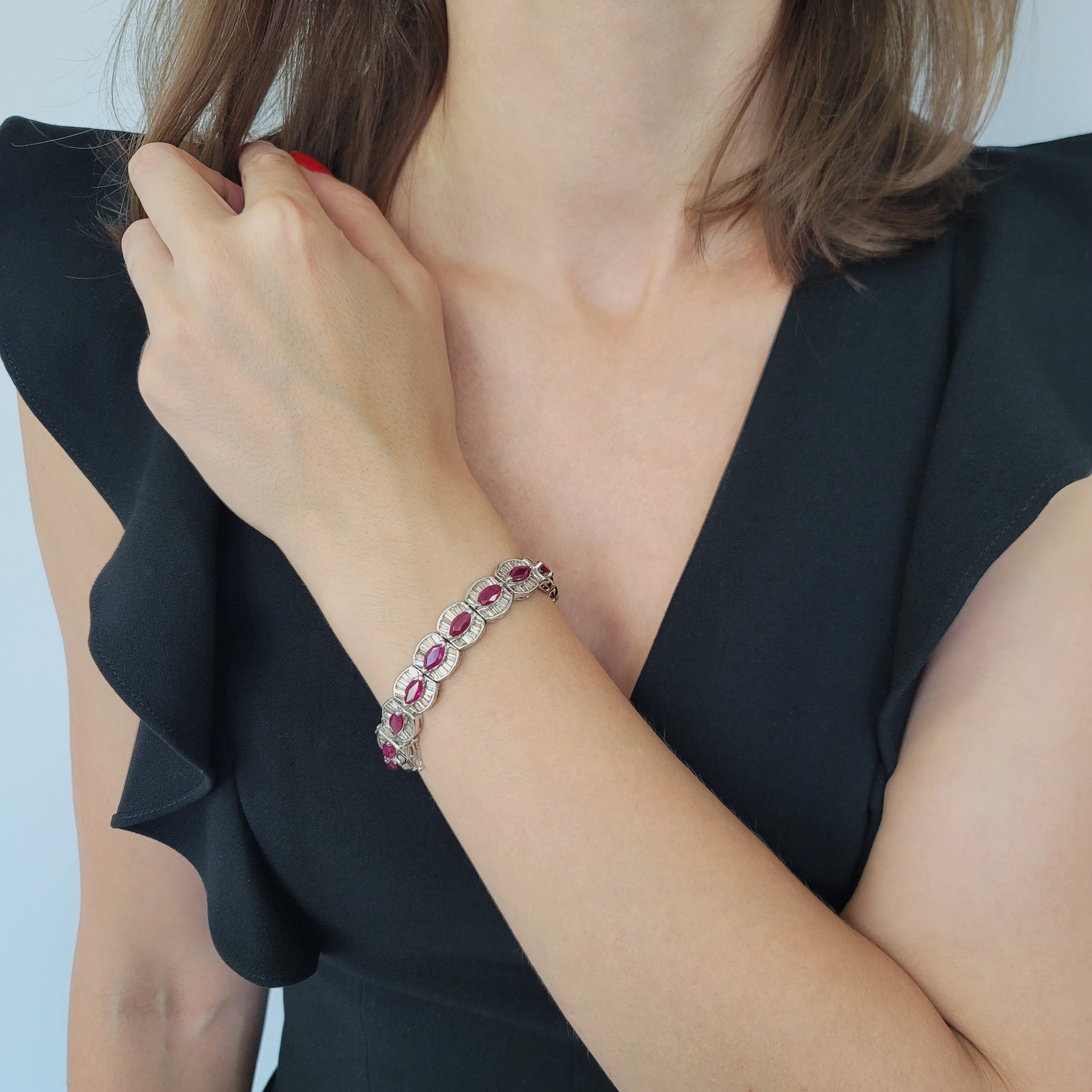 Ruby And Diamond Bracelet In 18k White Gold