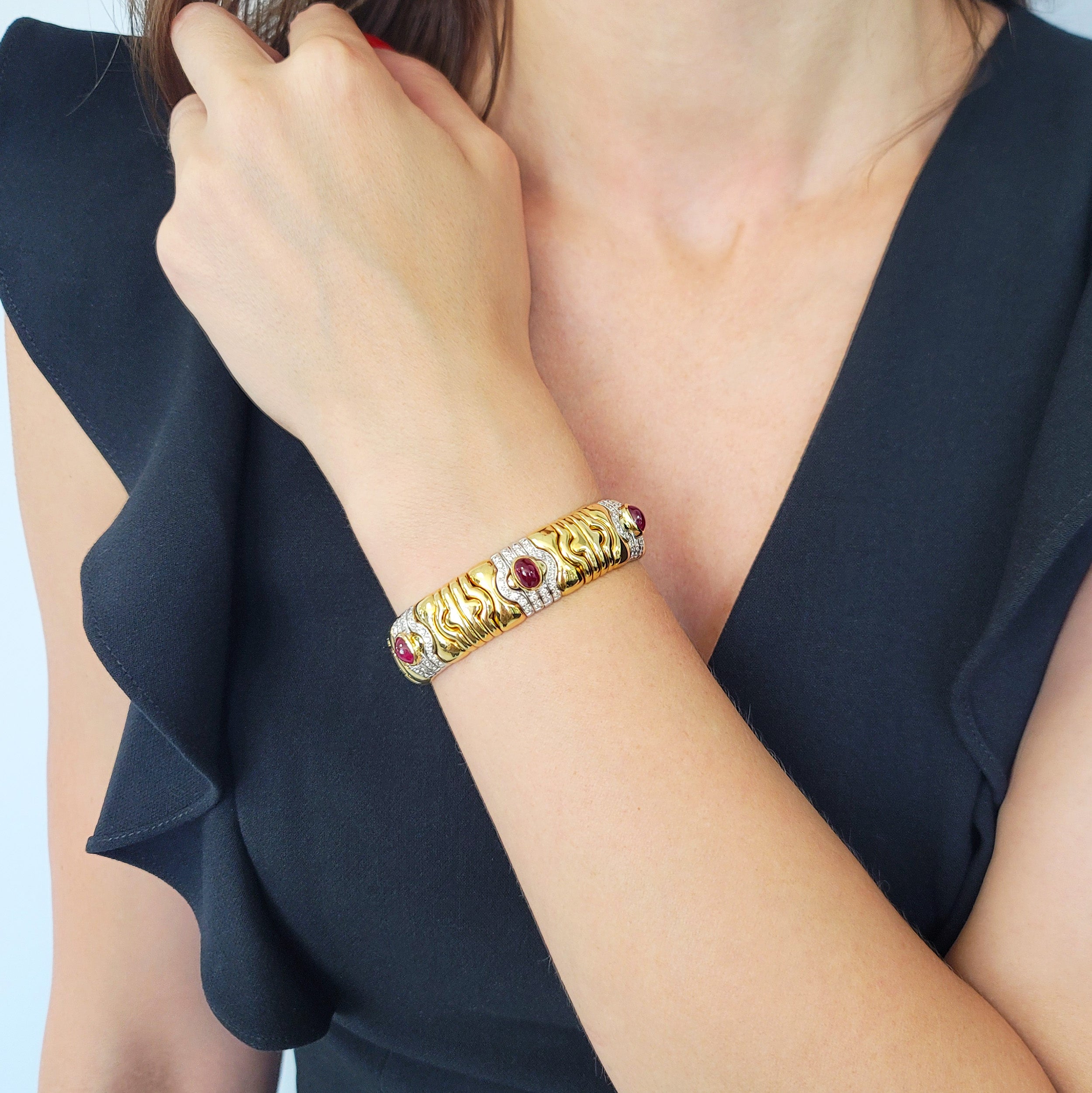 Ruby And Diamond Cuff Bracelet In 18k Two Tone Gold