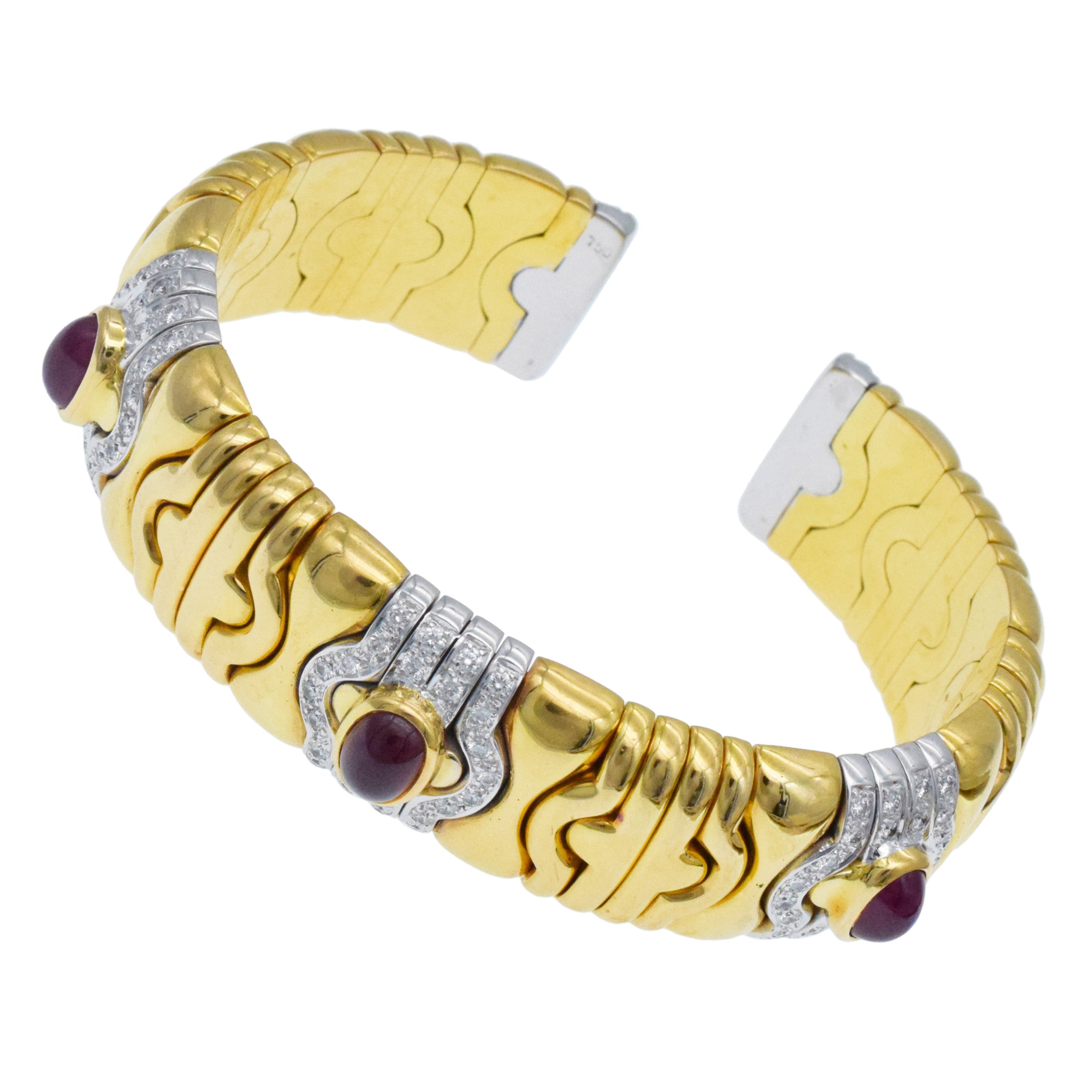 Ruby And Diamond Cuff Bracelet In 18k Two Tone Gold
