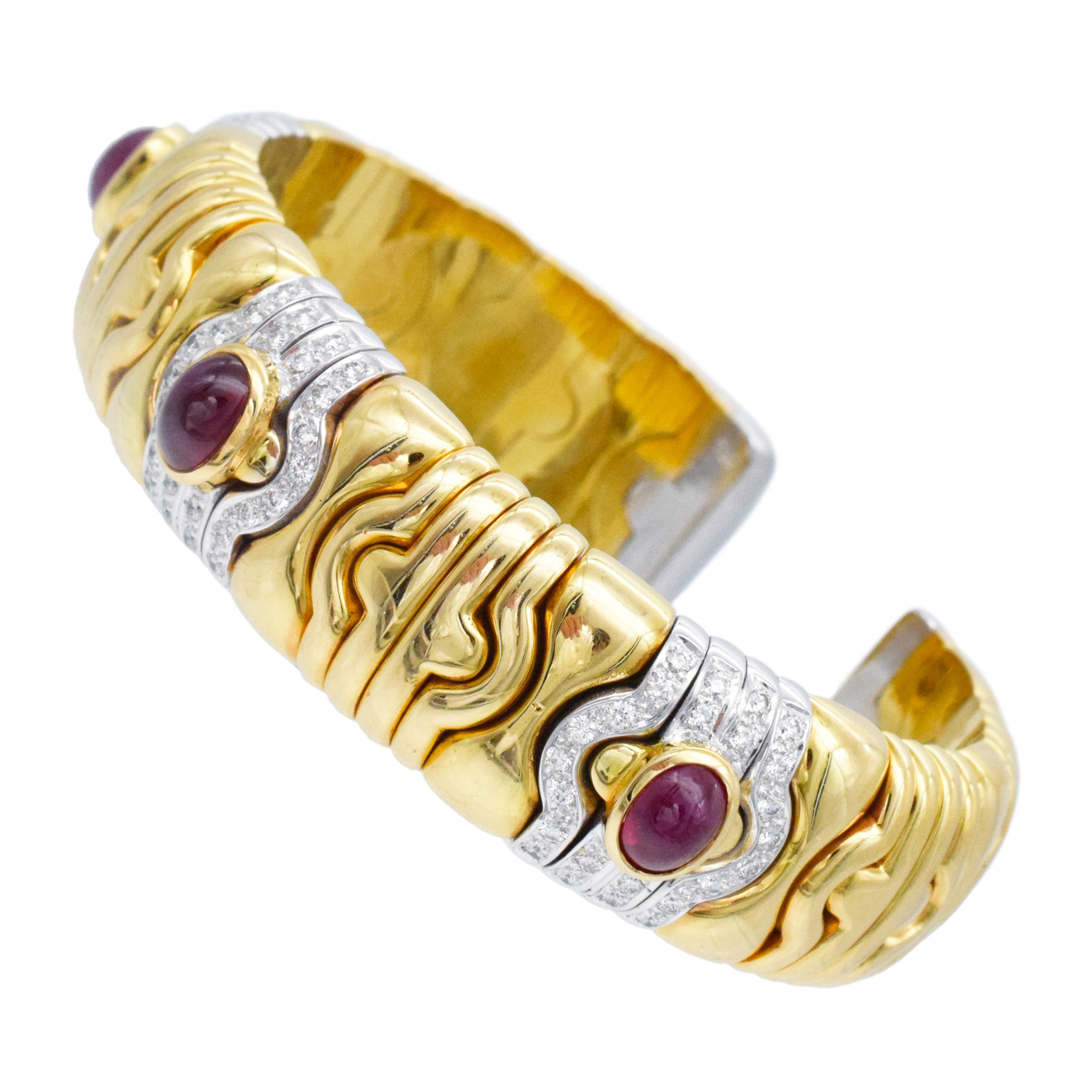 Ruby And Diamond Cuff Bracelet In 18k Two Tone Gold