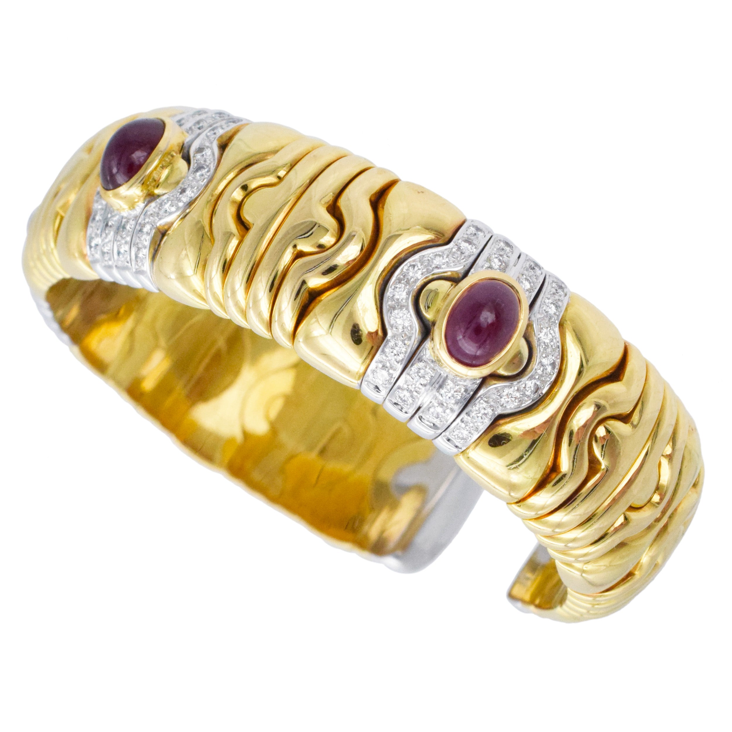 Ruby And Diamond Cuff Bracelet In 18k Two Tone Gold