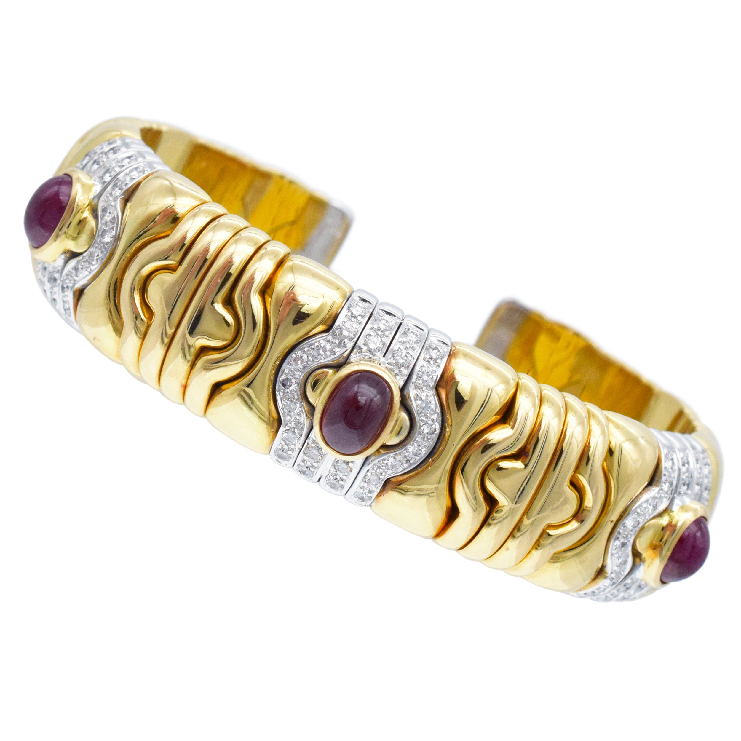 Ruby And Diamond Cuff Bracelet In 18k Two Tone Gold