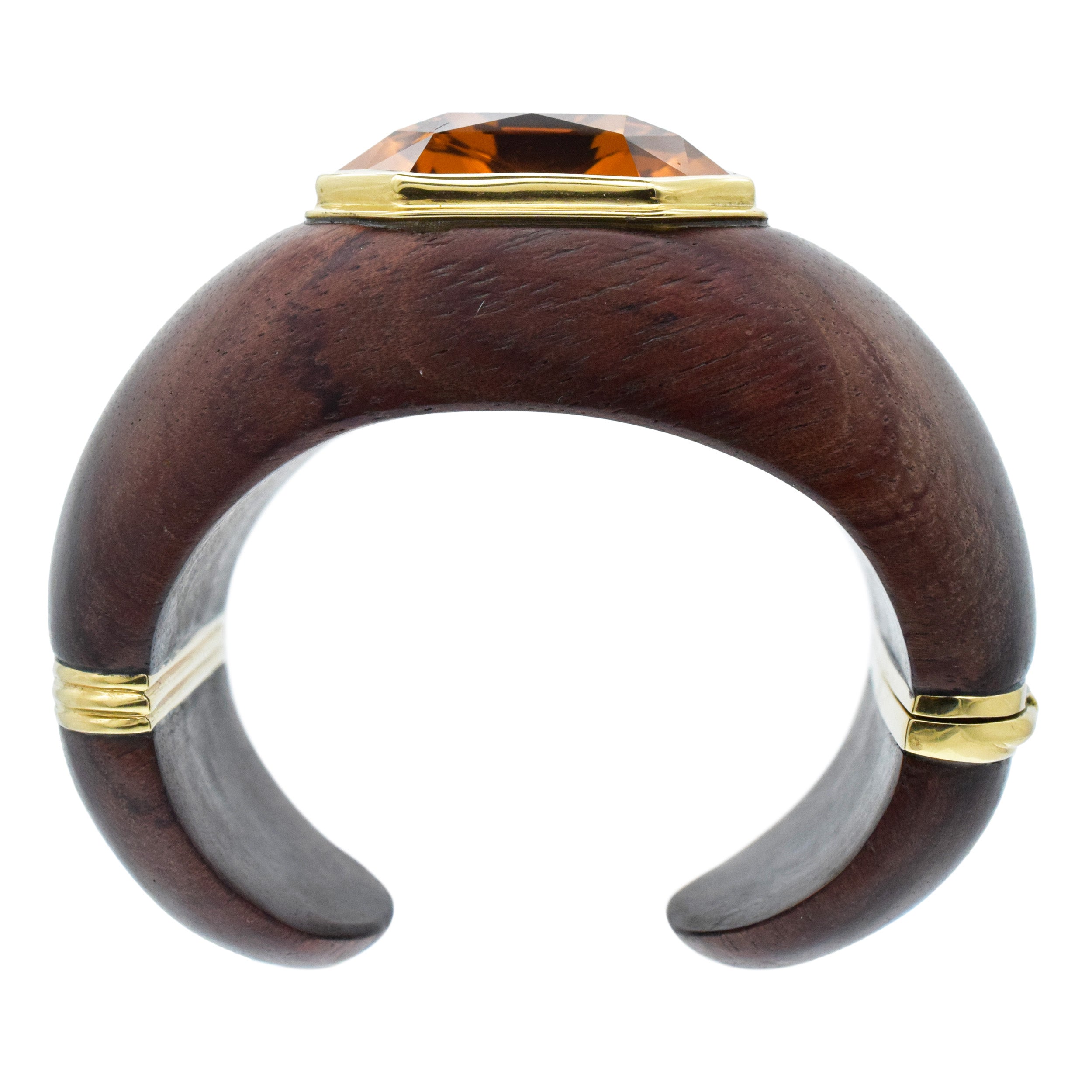 Citrine And 18k Yellow Gold, Wooden Wide Cuff Bracelet