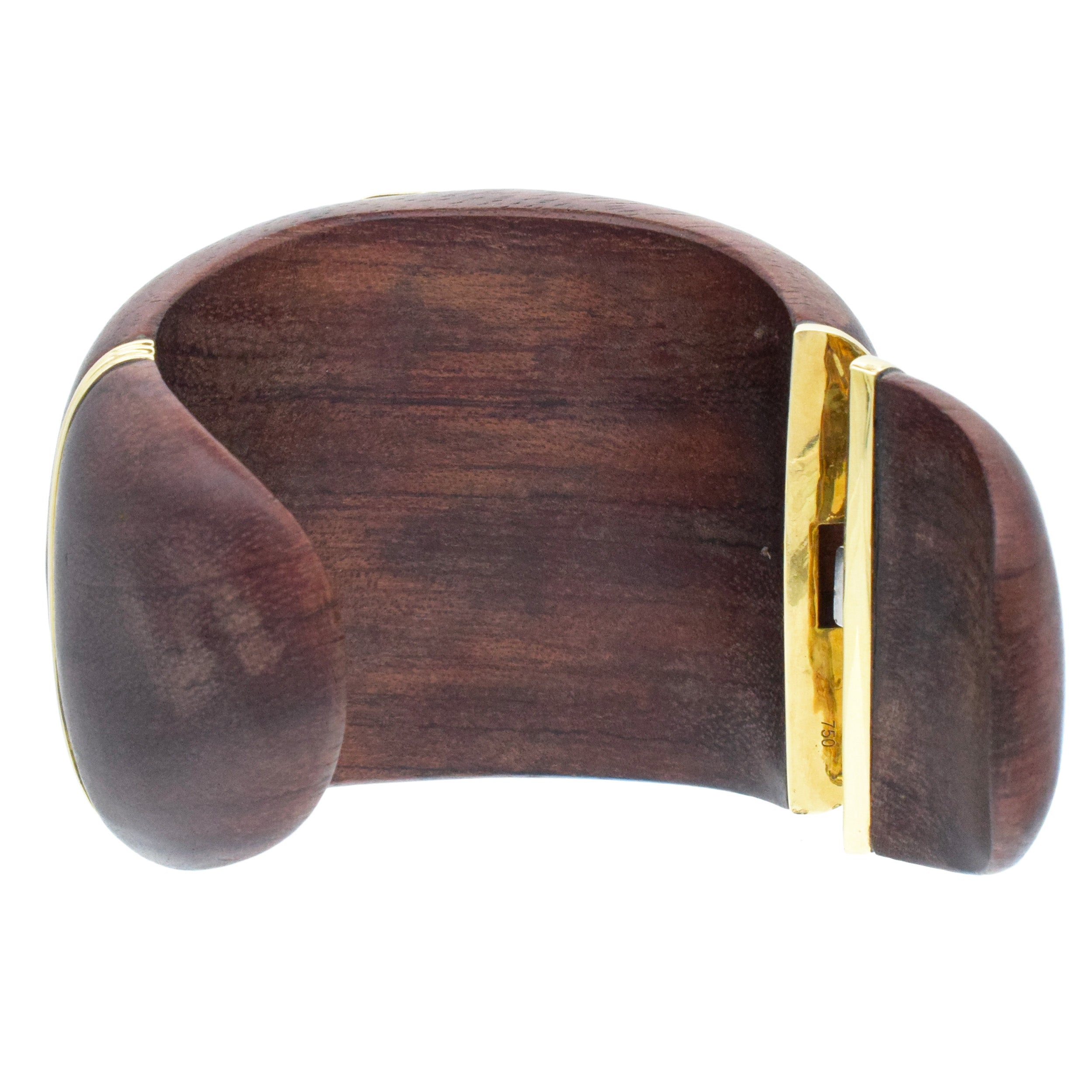 Citrine And 18k Yellow Gold, Wooden Wide Cuff Bracelet