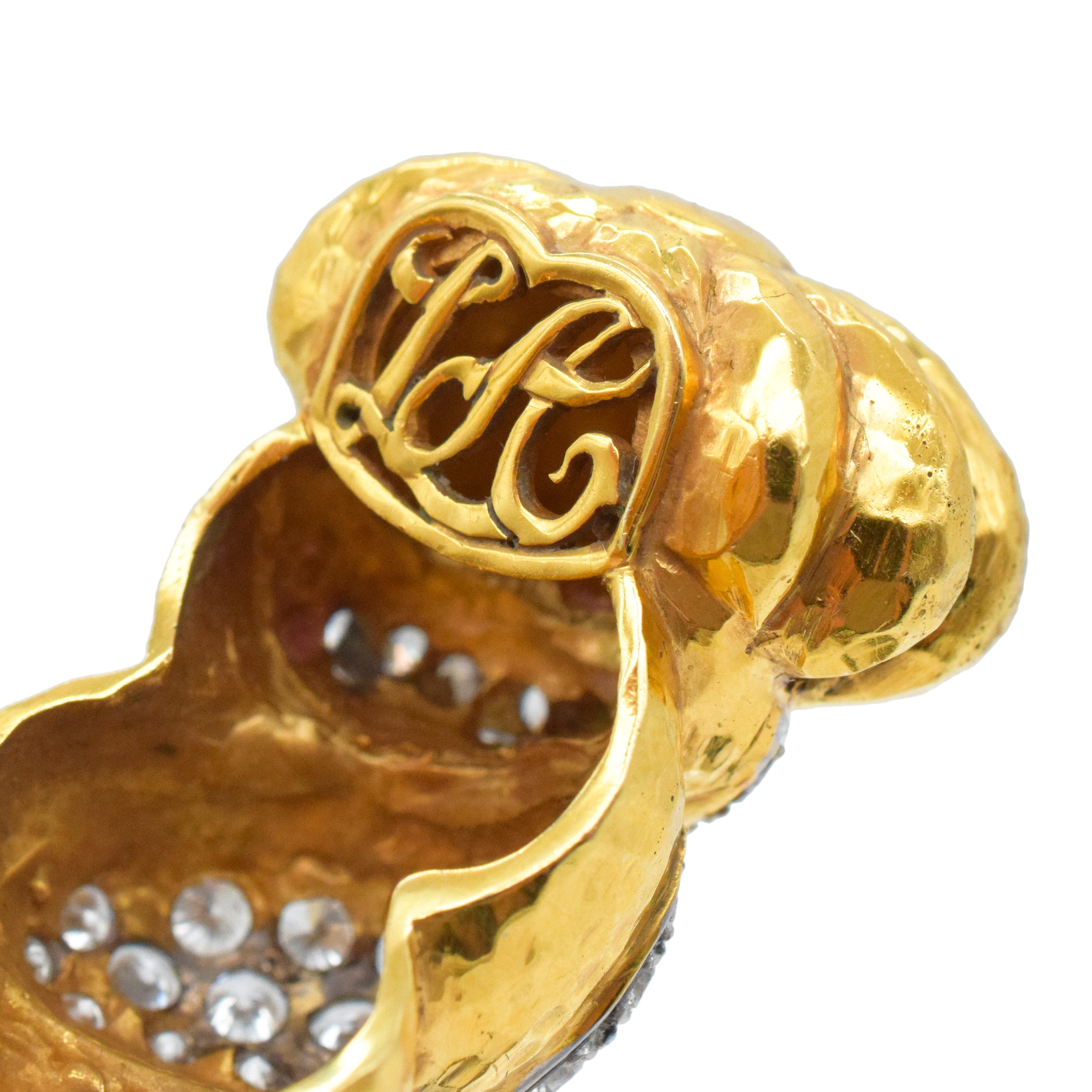 Hammered 18k Yellow Gold And Diamond Cuff Bracelet In 18k Yellow Gold