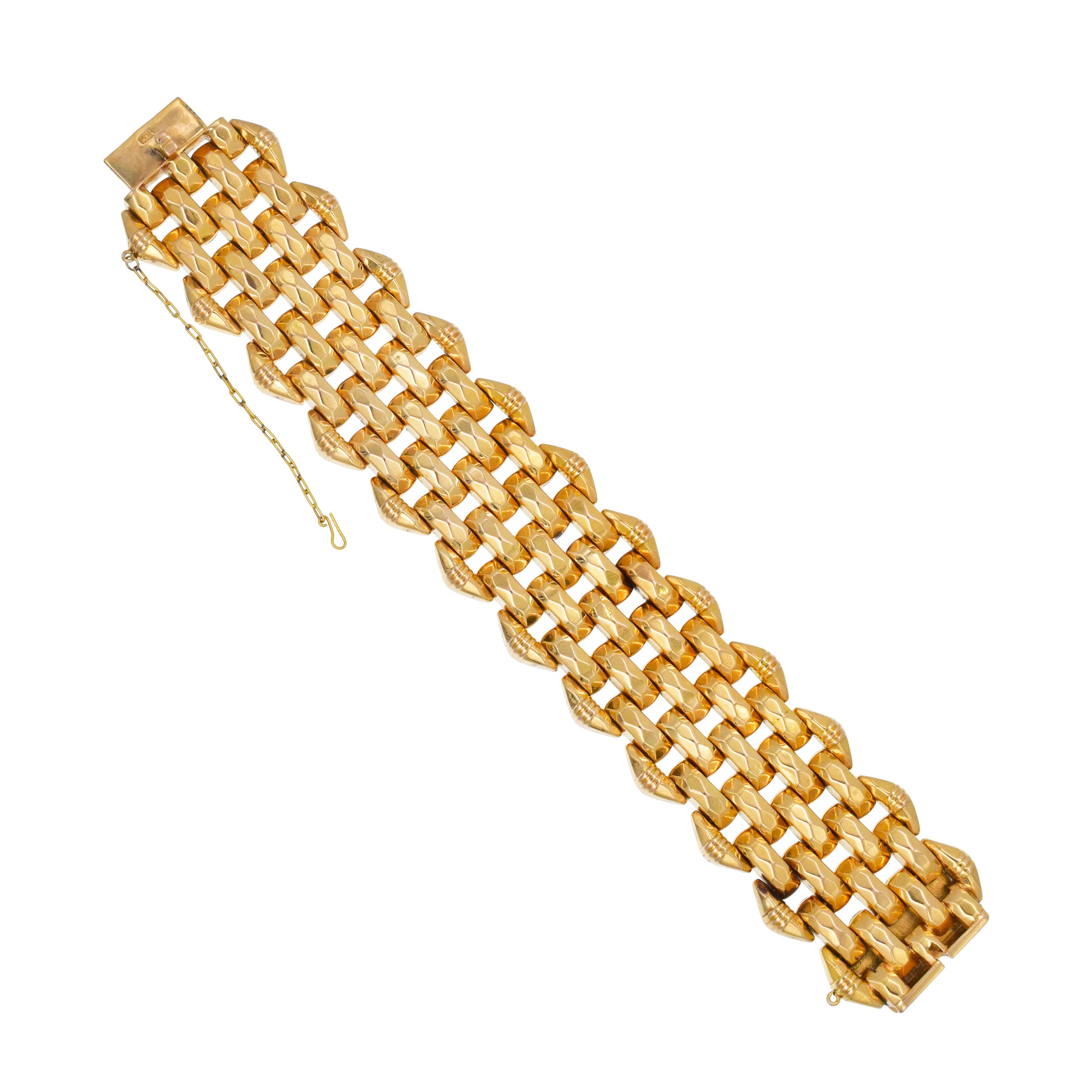 Art Deco 18k Rose Gold Wide Multi Row Bracelet