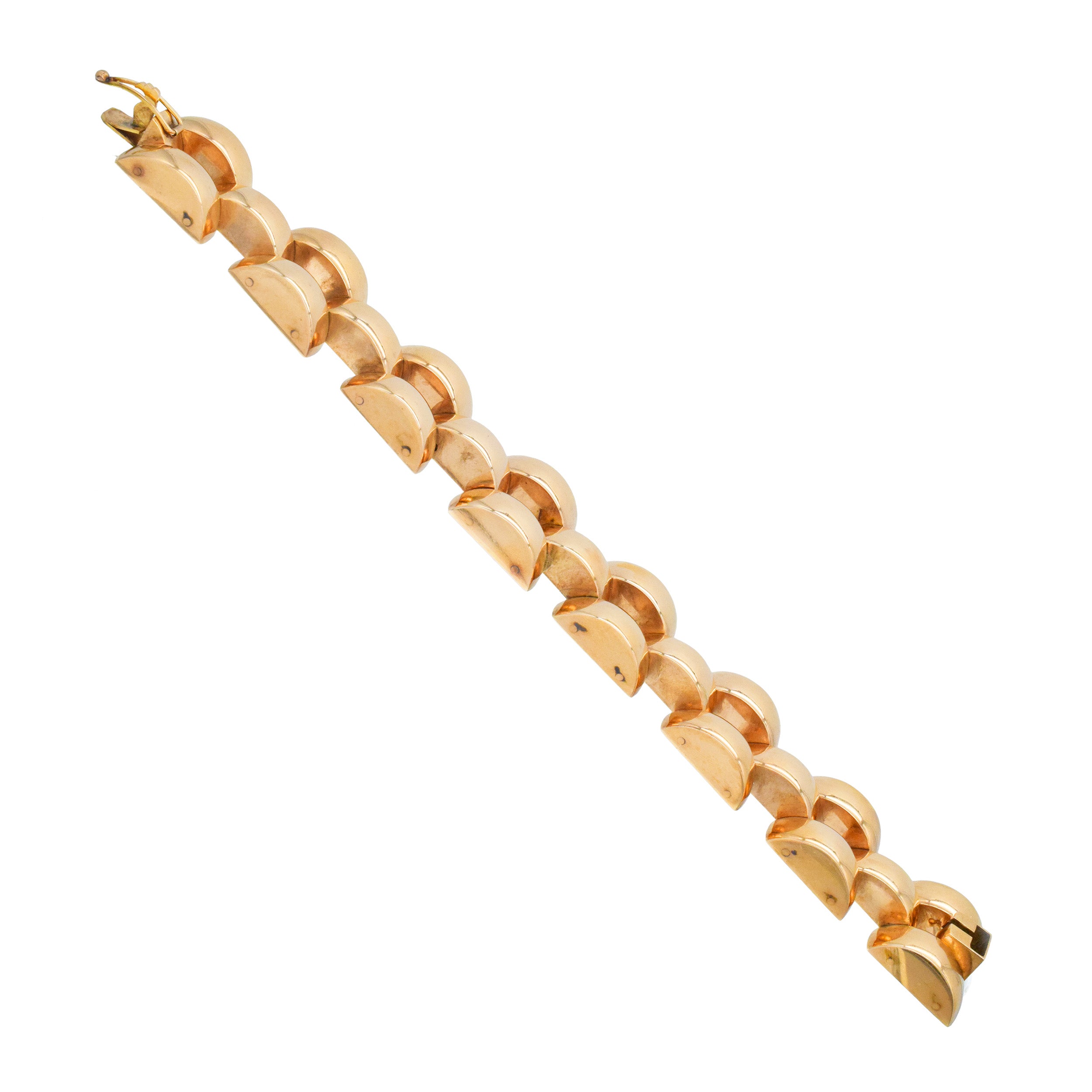 Three Row Large Panther Link Style Bracelet In 14k Yellow Gold