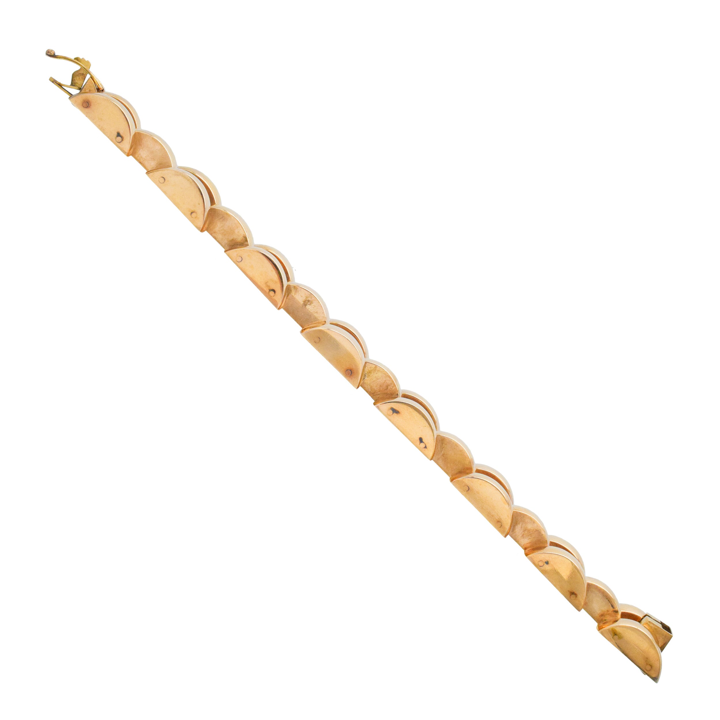 Three Row Large Panther Link Style Bracelet In 14k Yellow Gold