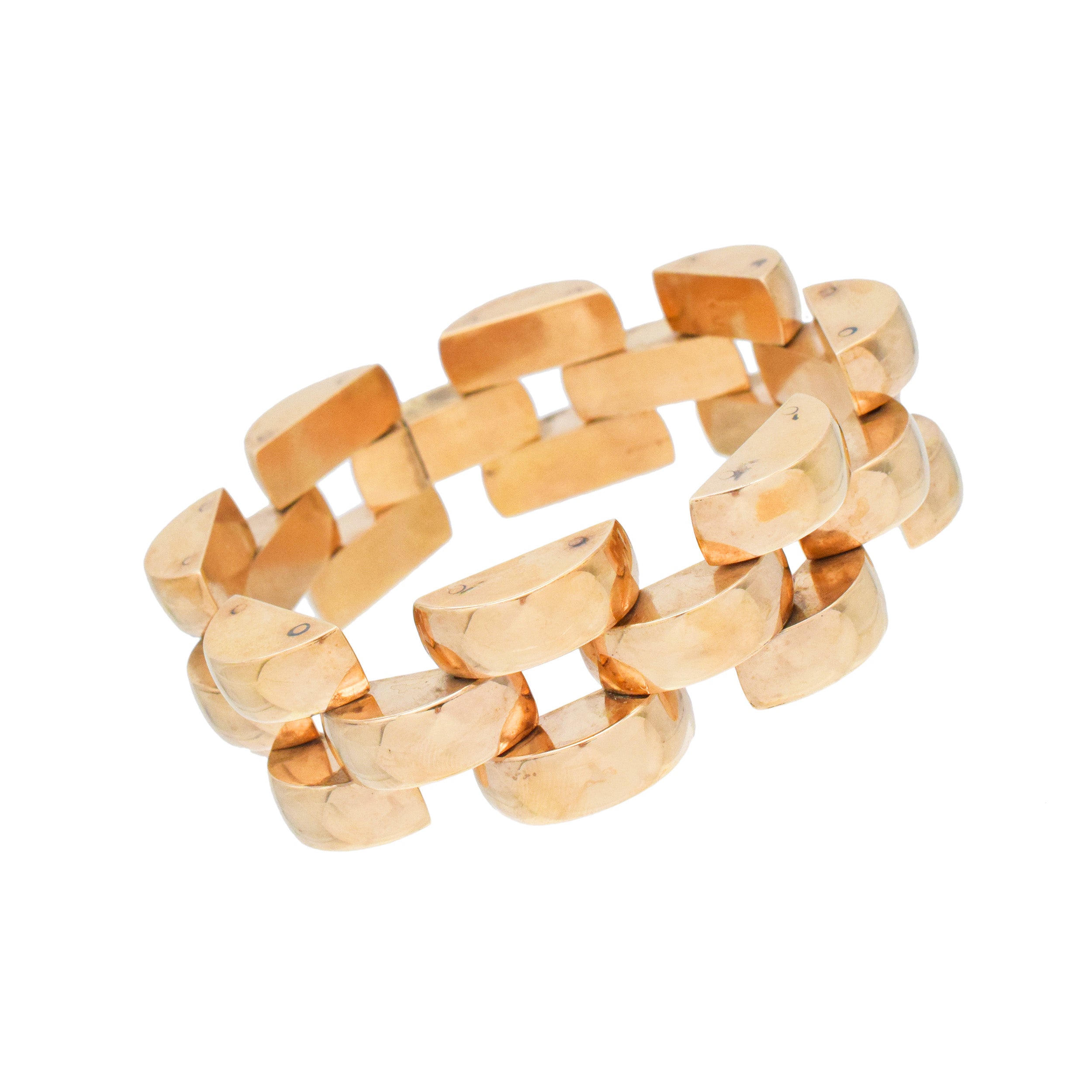 Three Row Large Panther Link Style Bracelet In 14k Yellow Gold
