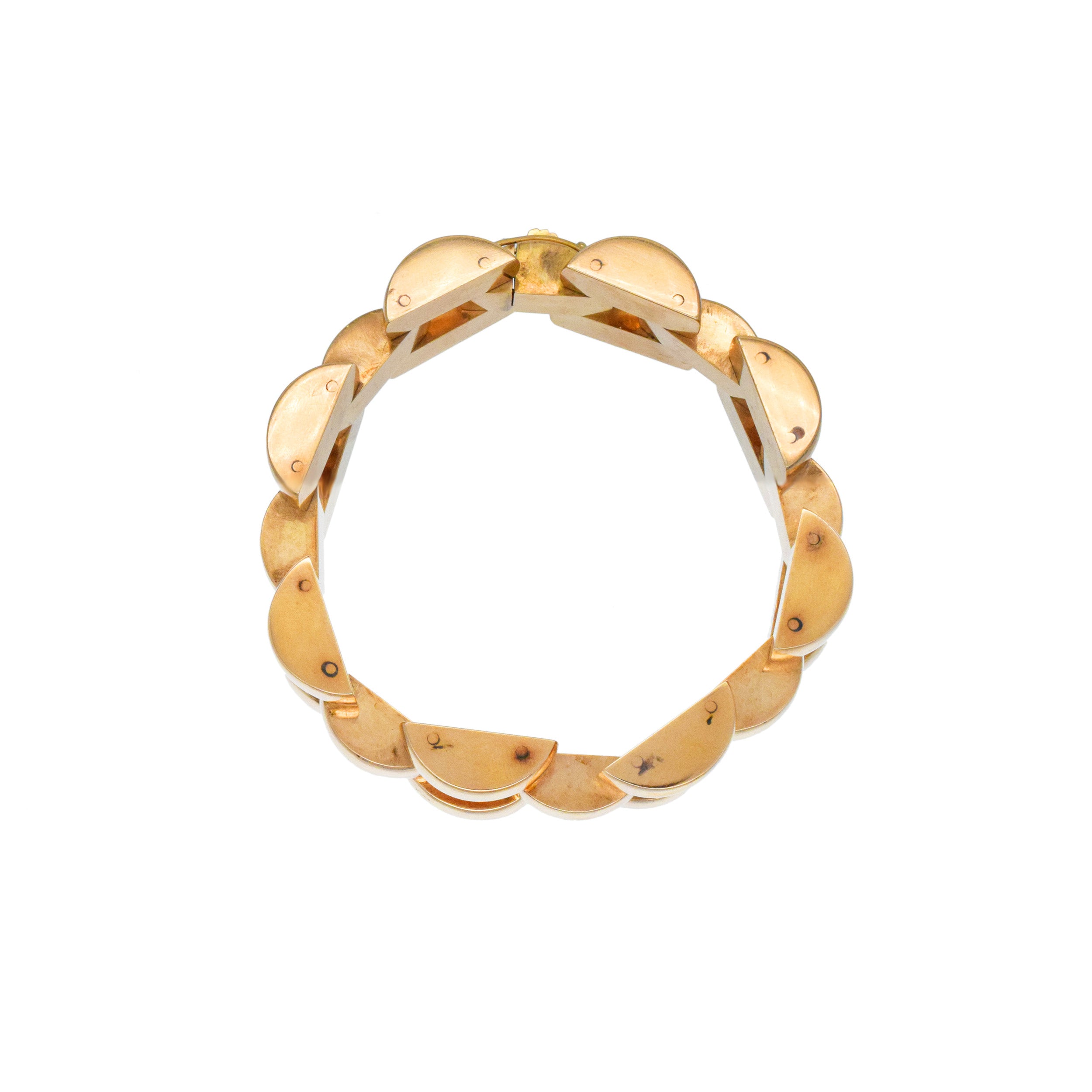 Three Row Large Panther Link Style Bracelet In 14k Yellow Gold