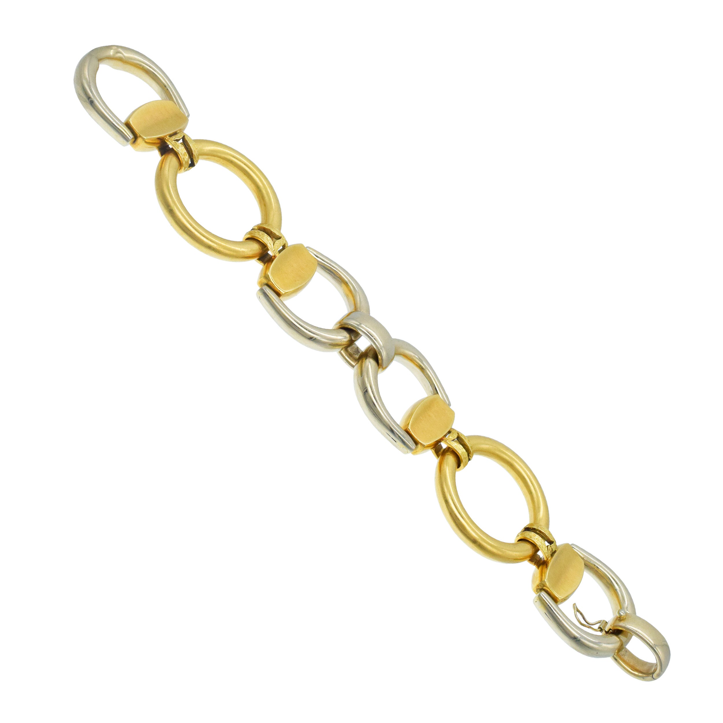 18k Two Tone Gold Stirrup Link Statement Bracelet