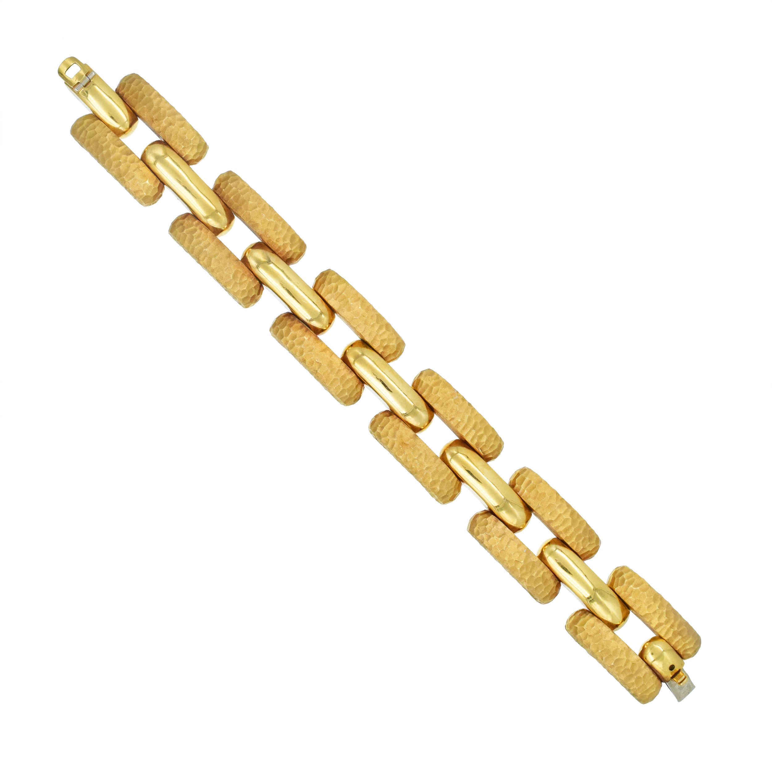 Nicolis Cola Three Row Hammered And Polished Gold Bracelet In 18k Yellow Gold