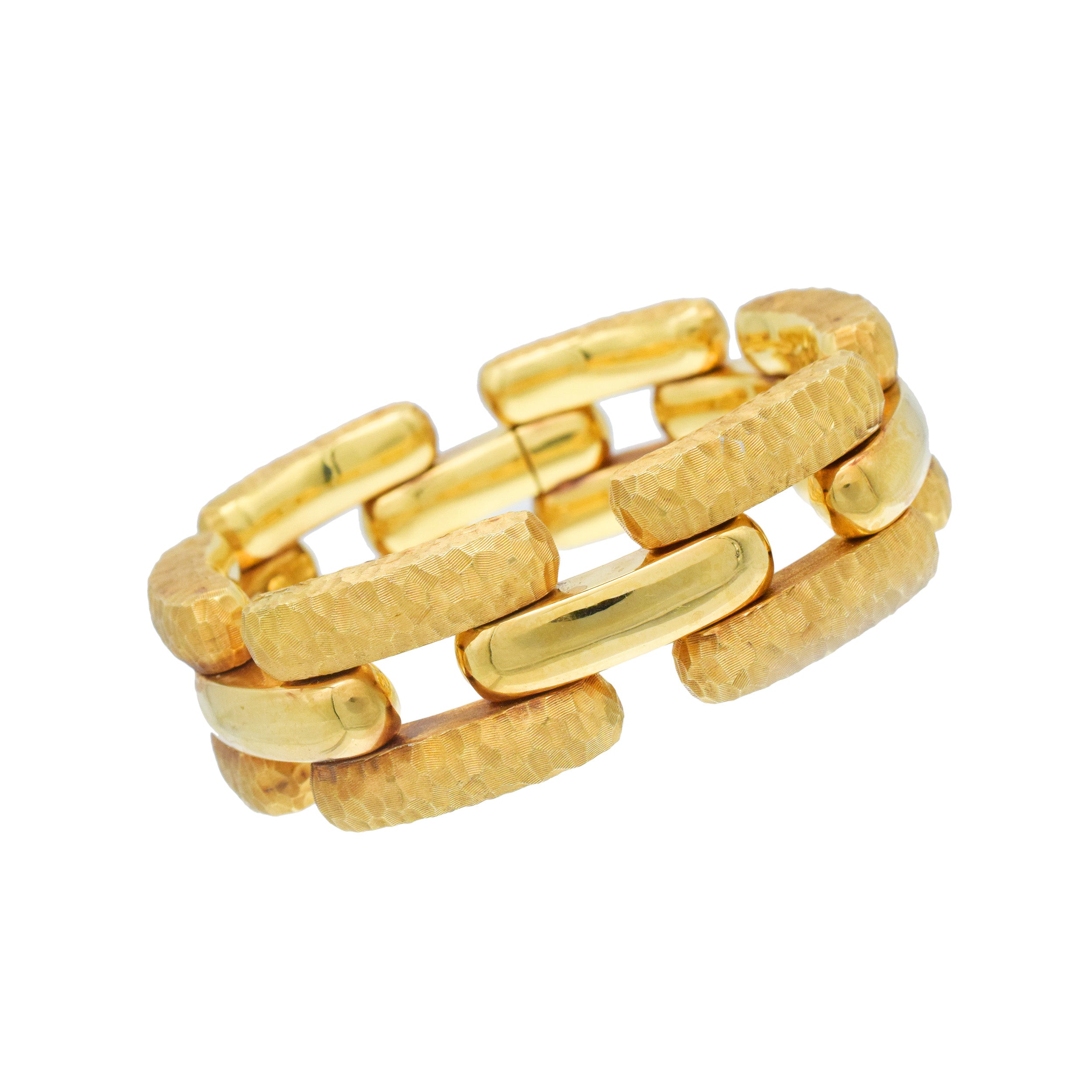 Nicolis Cola Three Row Hammered And Polished Gold Bracelet In 18k Yellow Gold