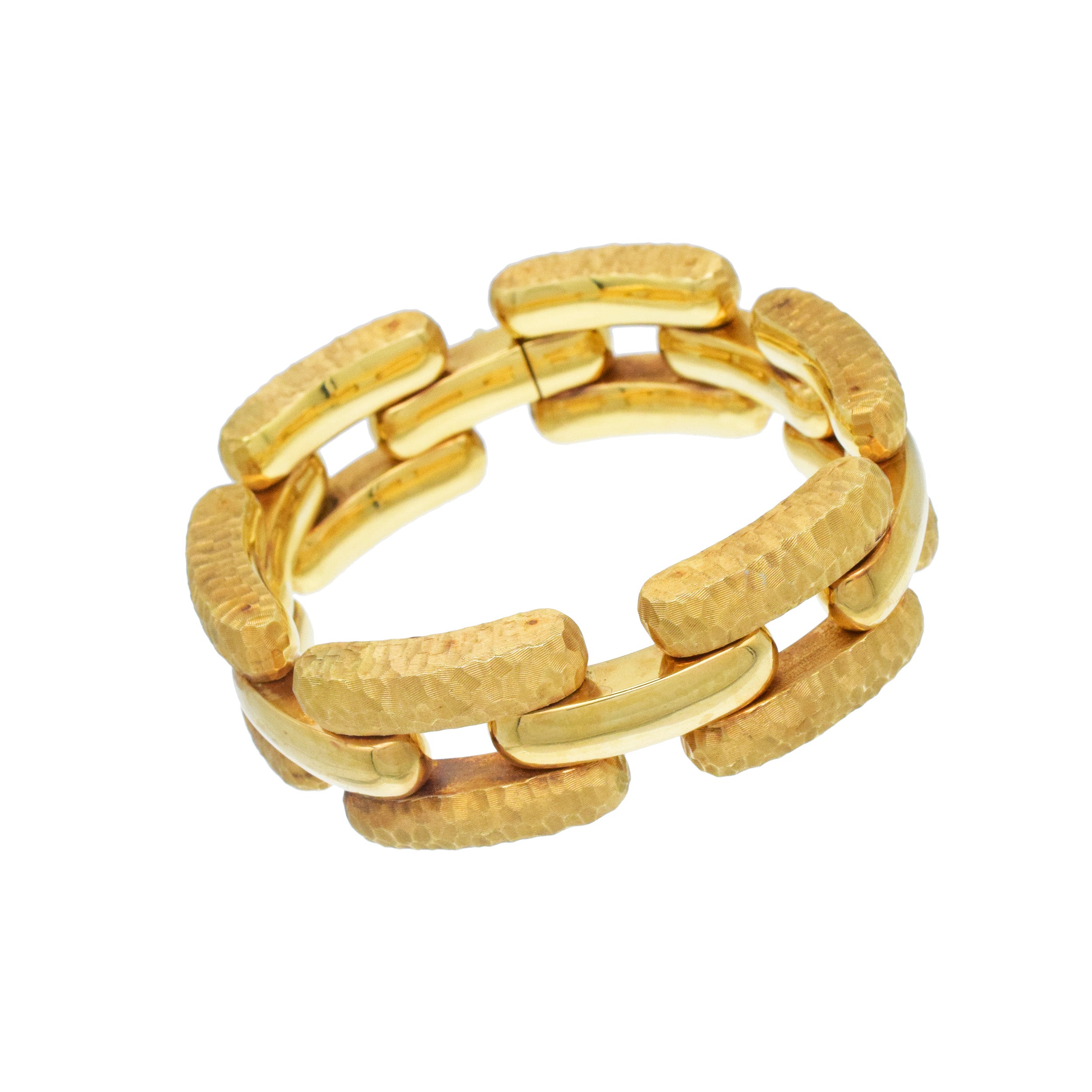 Nicolis Cola Three Row Hammered And Polished Gold Bracelet In 18k Yellow Gold