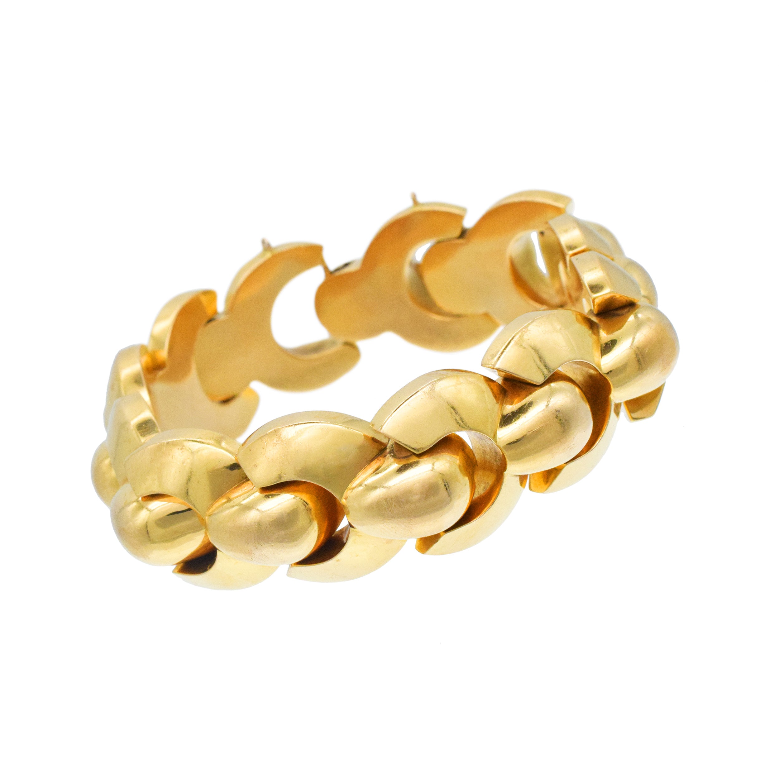 1940's Fancy Shape Dome Link Bracelet In 18k Yellow Gold