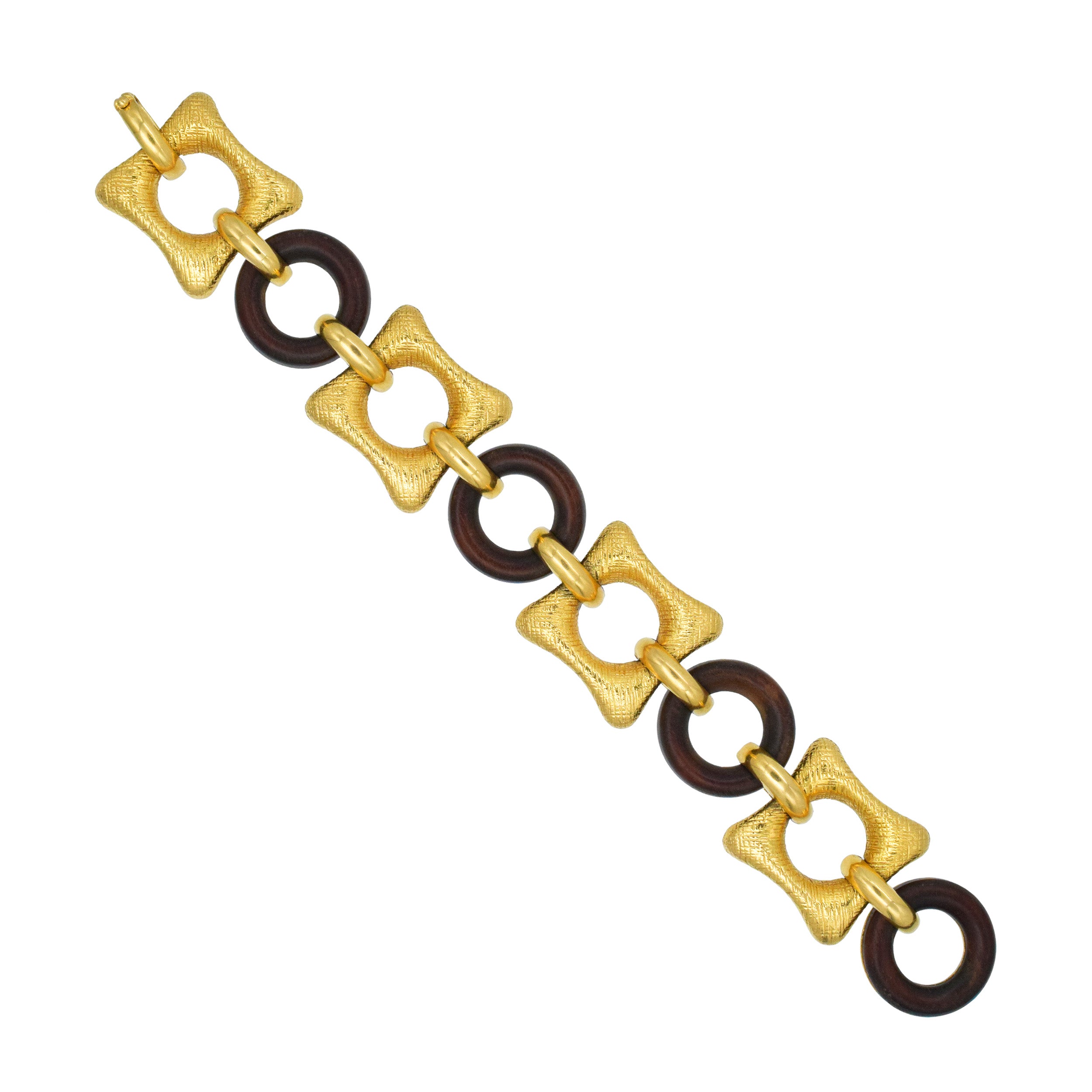 Van Cleef & Arpels Wood And Textured 18k Yellow Gold Bracelet
