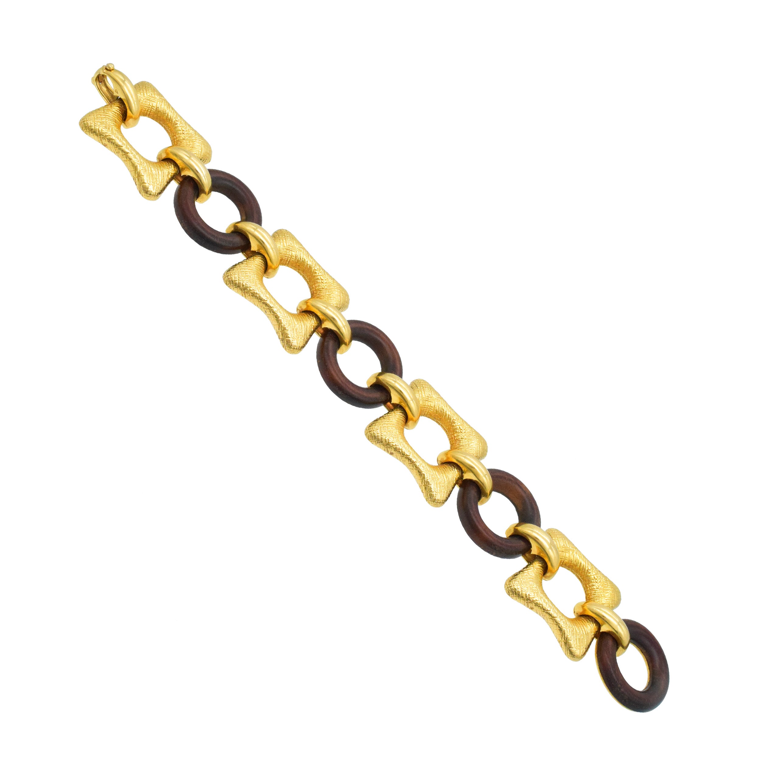 Van Cleef & Arpels Wood And Textured 18k Yellow Gold Bracelet