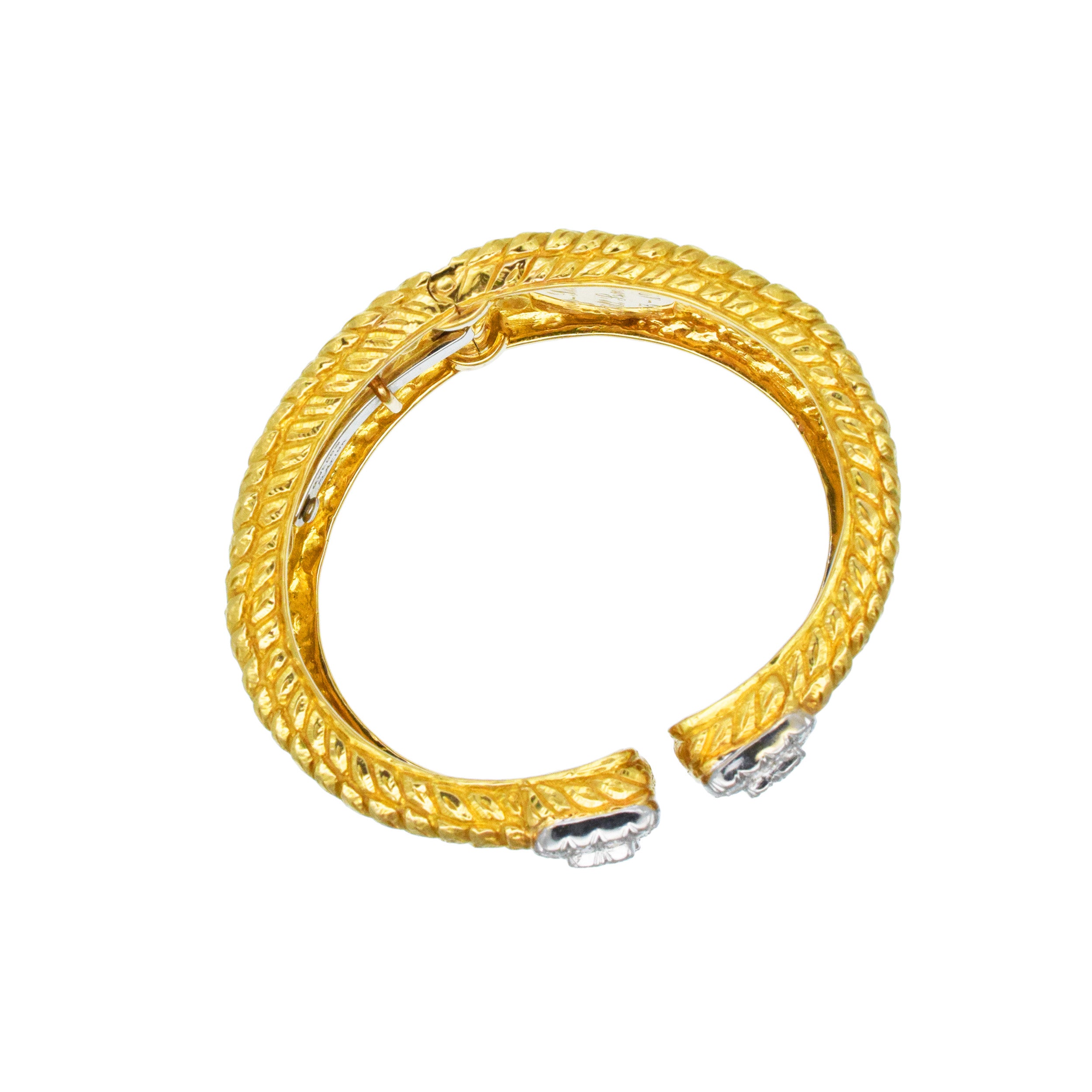 David Webb 18k Yellow Gold Fish Scale Cuff Bracelet With Diamond And Platinum Accents
