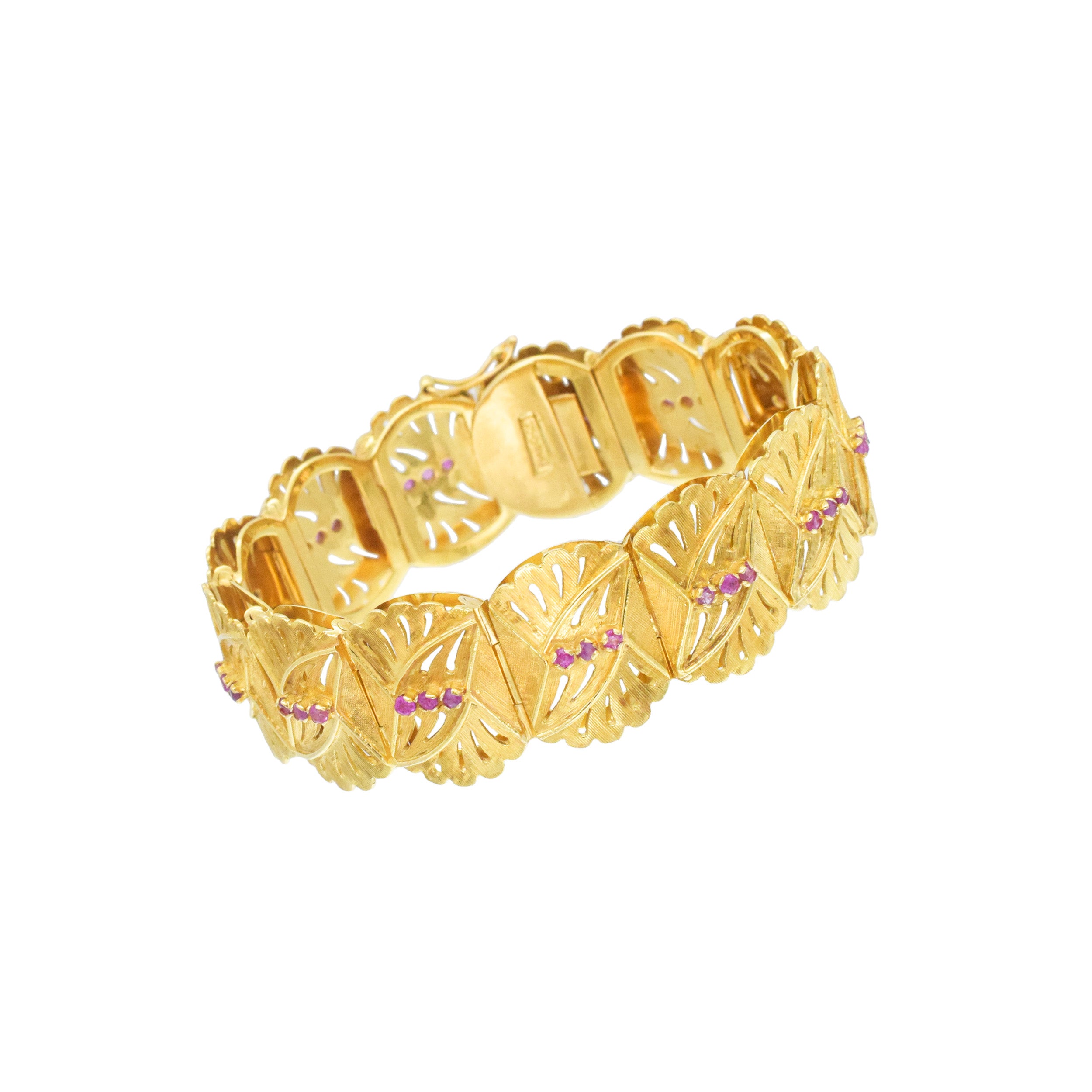 Ruby Foliage Motif Bracelet In 18k Yellow Gold