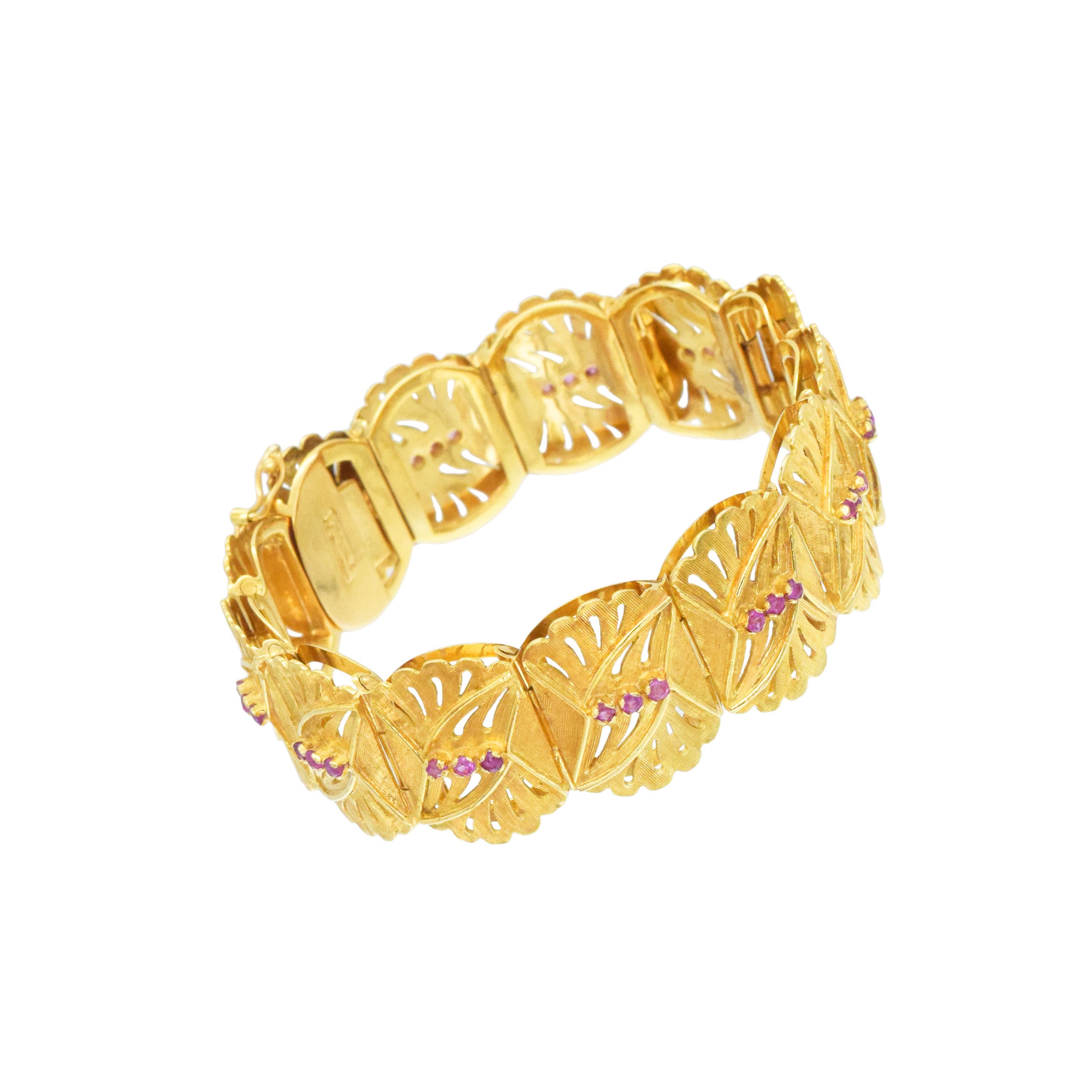 Ruby Foliage Motif Bracelet In 18k Yellow Gold