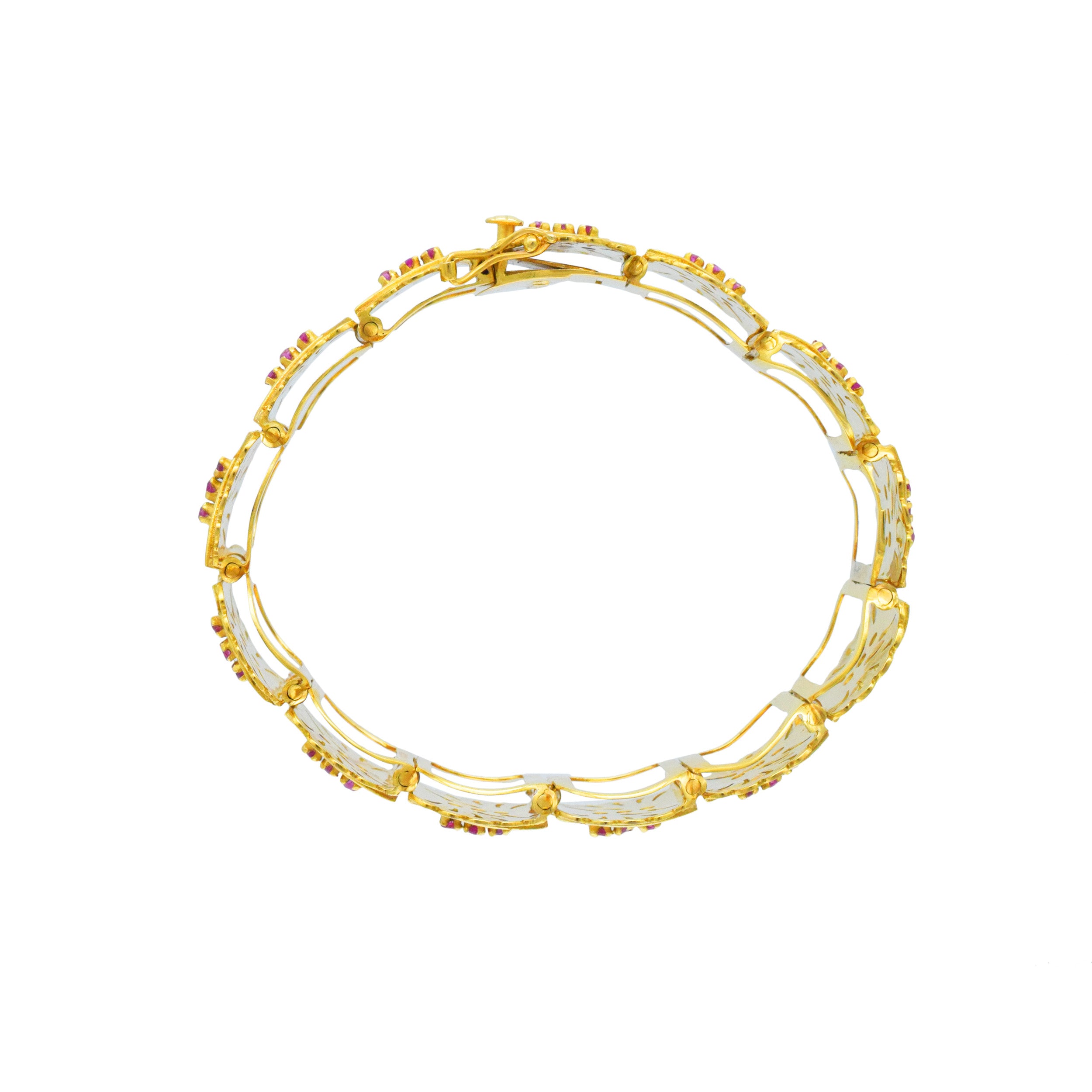 Ruby Foliage Motif Bracelet In 18k Yellow Gold