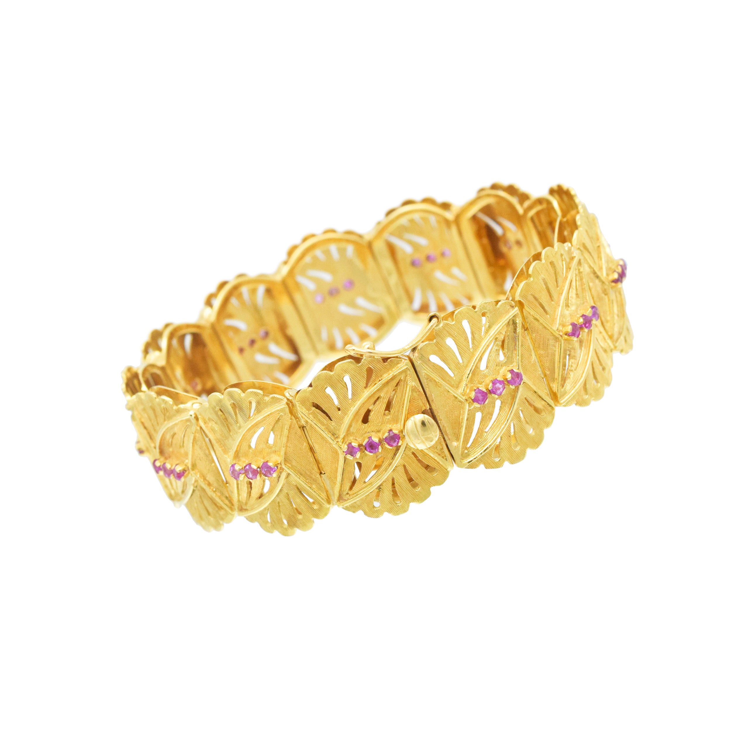 Ruby Foliage Motif Bracelet In 18k Yellow Gold