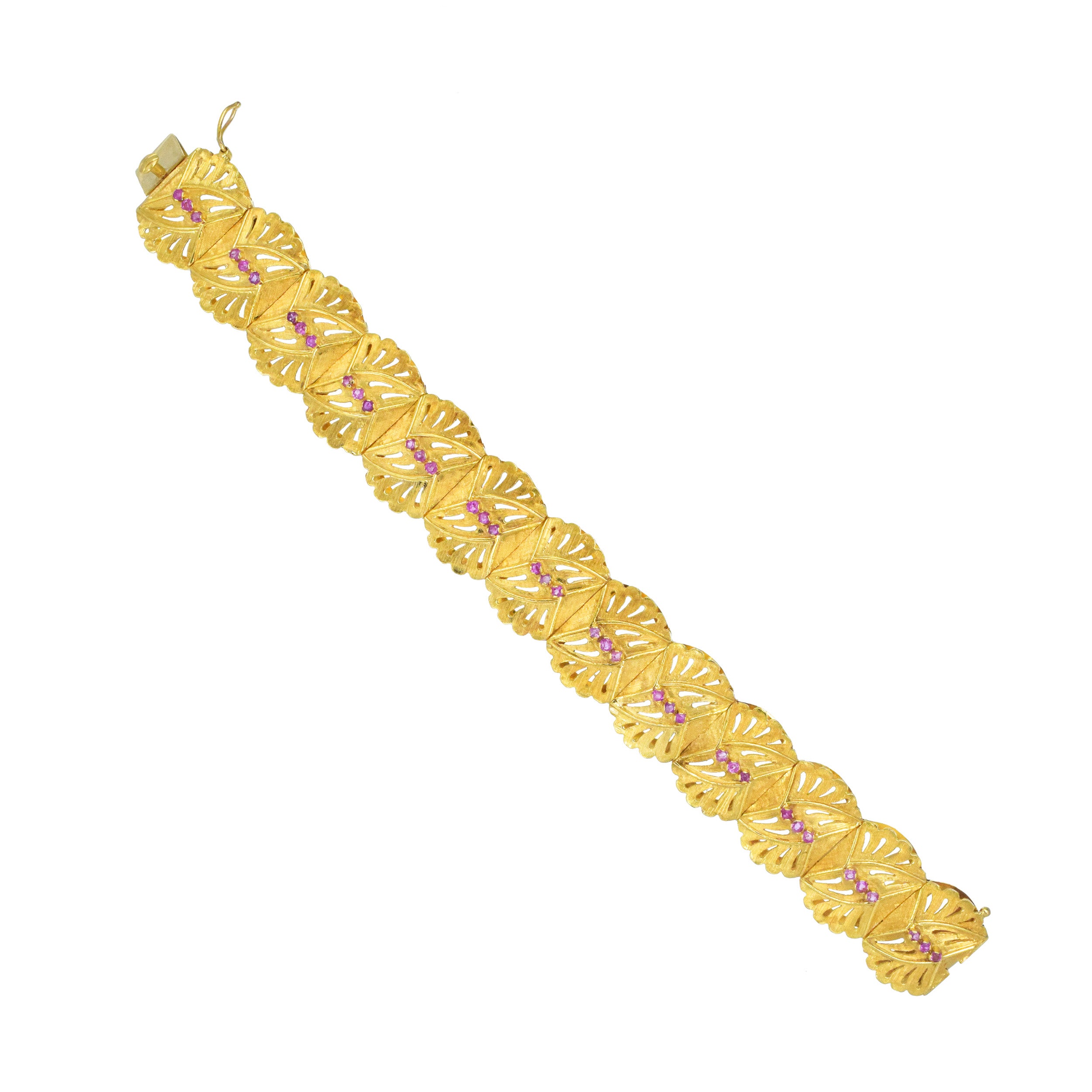 Ruby Foliage Motif Bracelet In 18k Yellow Gold