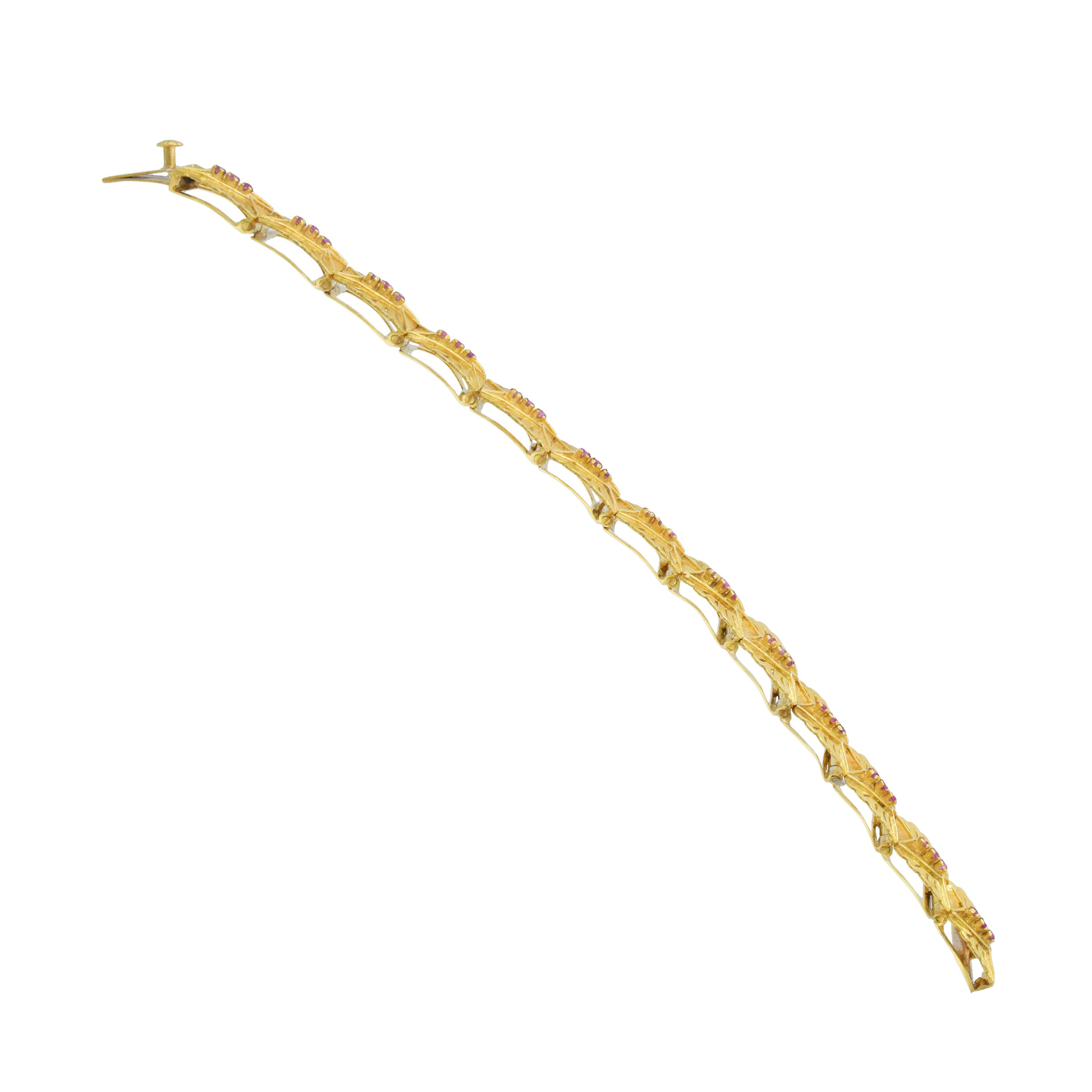 Ruby Foliage Motif Bracelet In 18k Yellow Gold