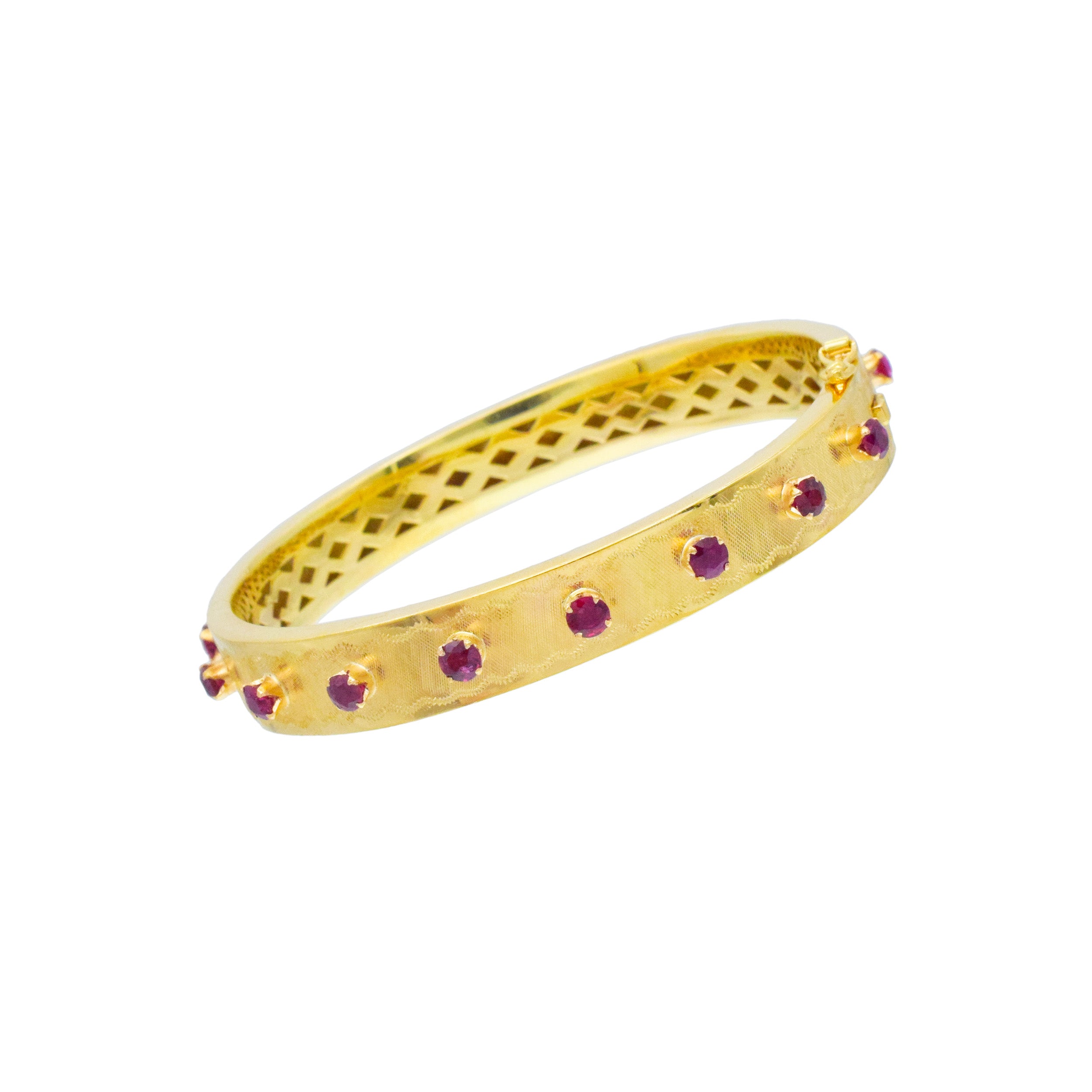 18k Yellow Gold And Ruby Hinged Bangle Bracelet