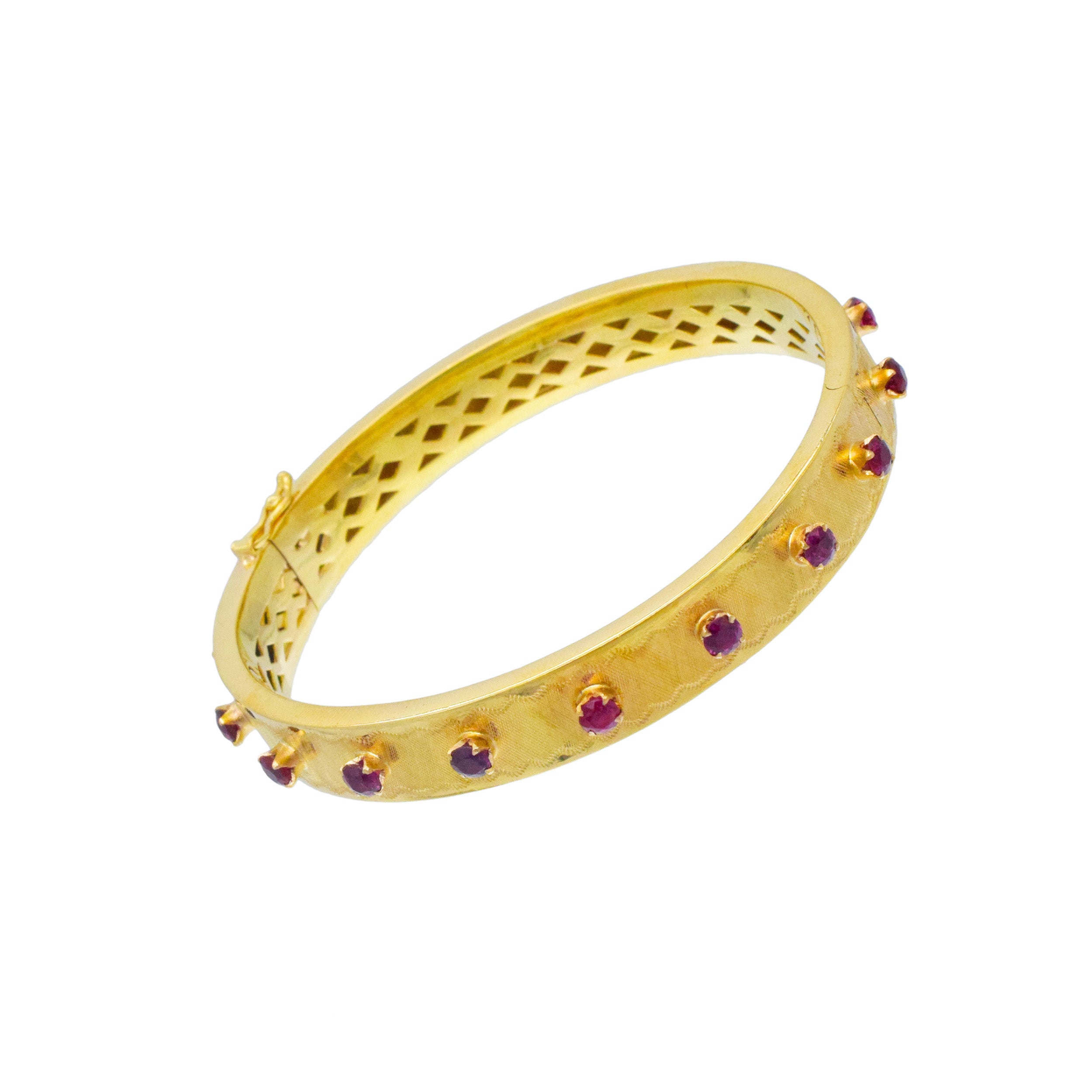 18k Yellow Gold And Ruby Hinged Bangle Bracelet