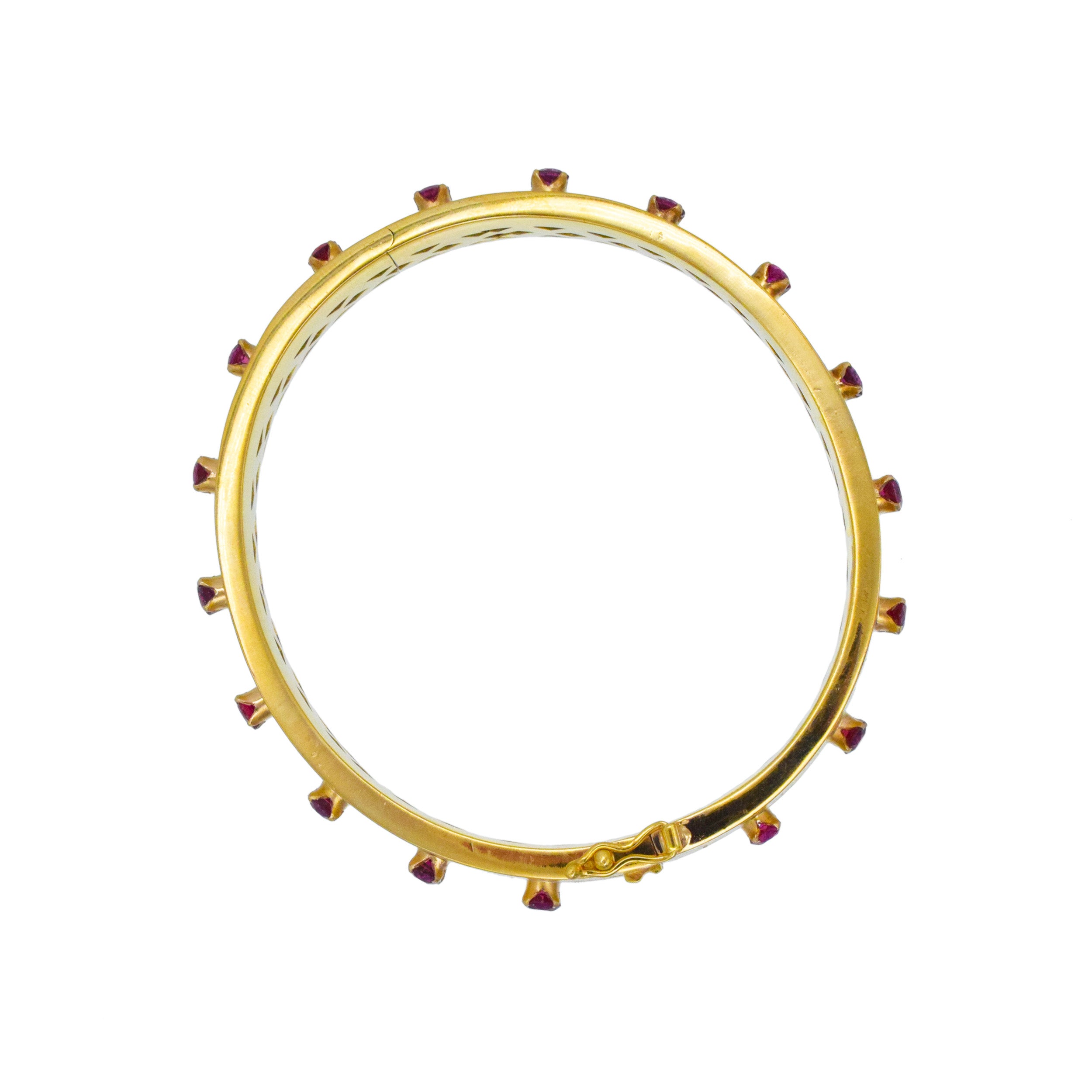 18k Yellow Gold And Ruby Hinged Bangle Bracelet