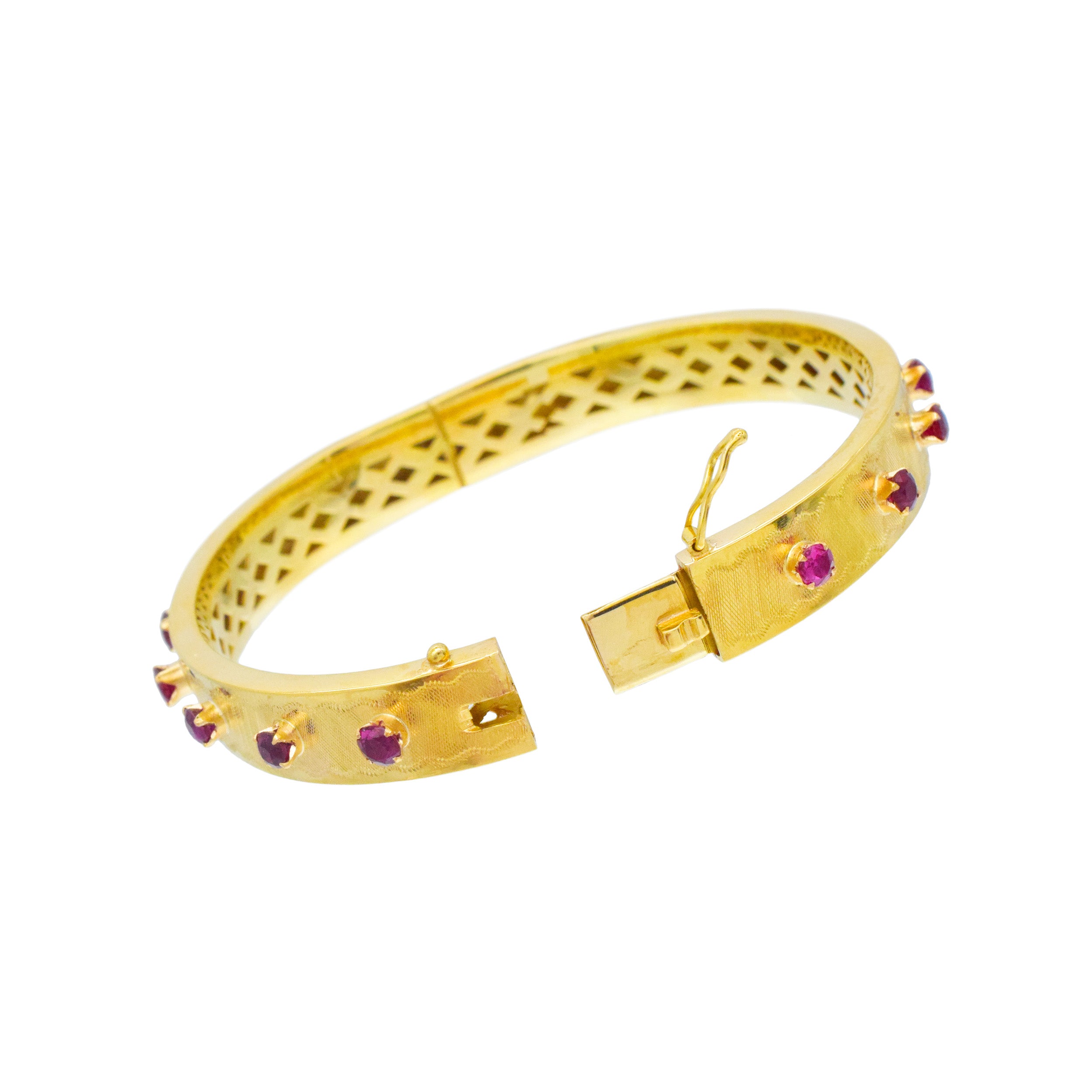 18k Yellow Gold And Ruby Hinged Bangle Bracelet