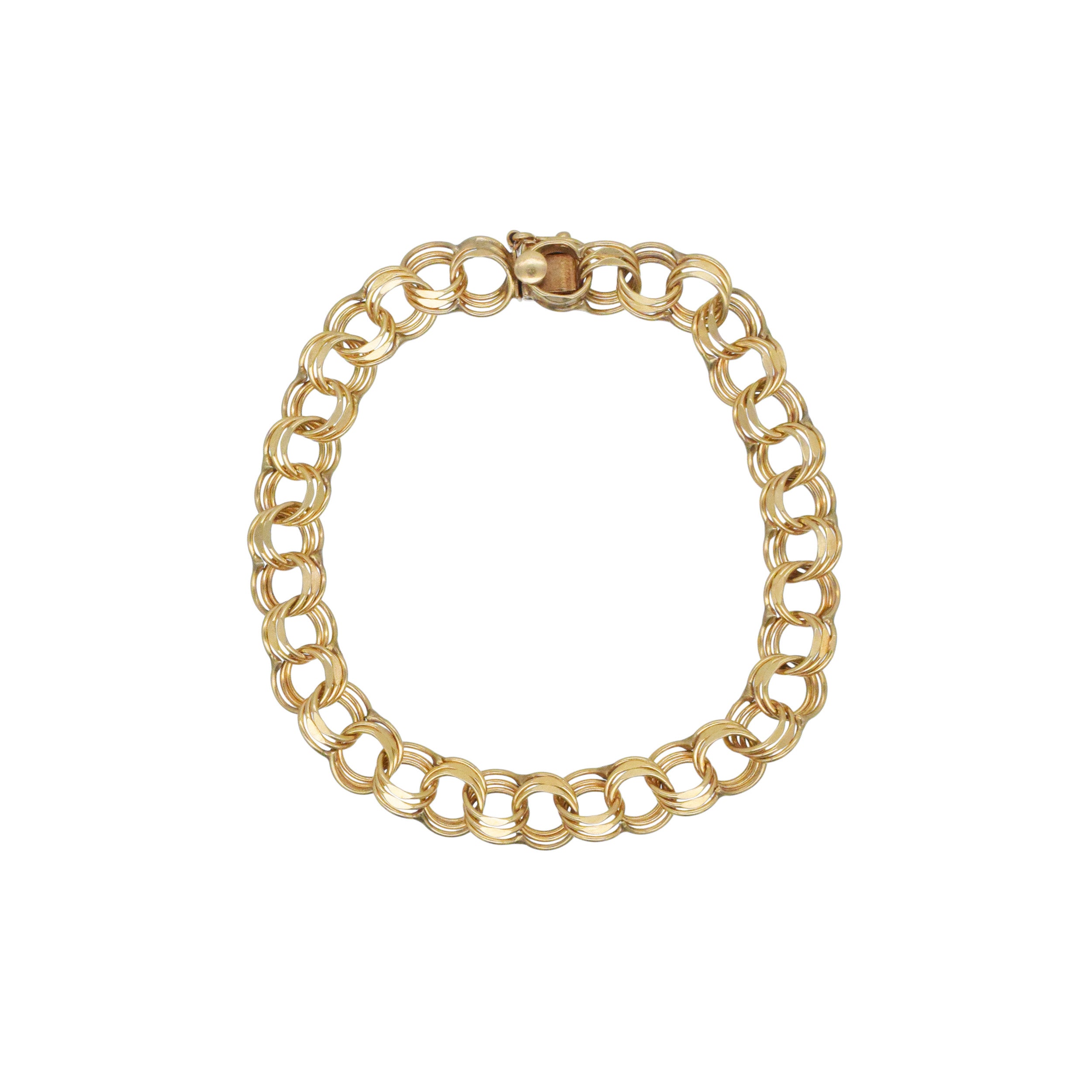 14k Yellow Gold Triple Link Charm Bracelet
