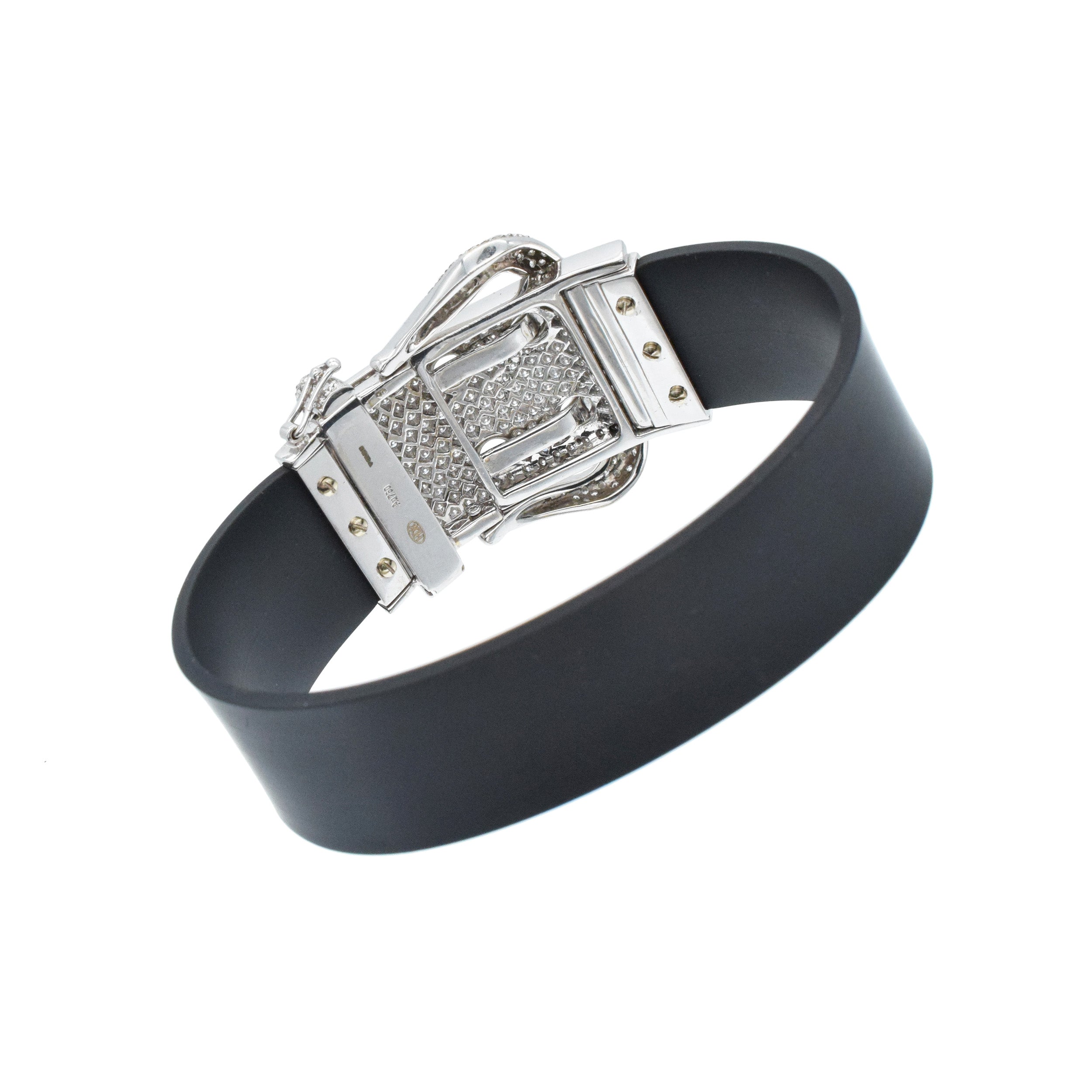 Hans D. Krieger Diamond Buckle Bracelet in 18k White Gold & black rubber
