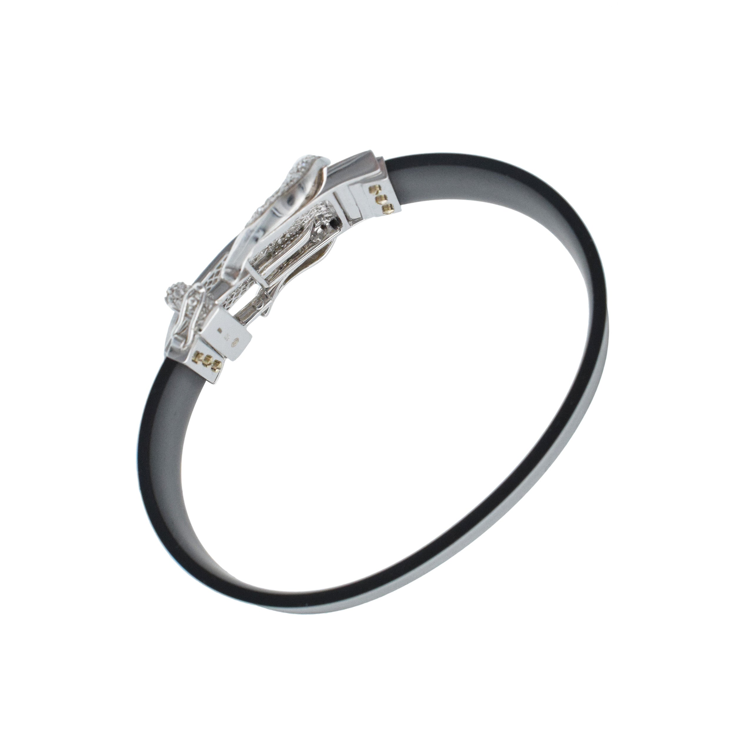 Hans D. Krieger Diamond Buckle Bracelet in 18k White Gold & black rubber