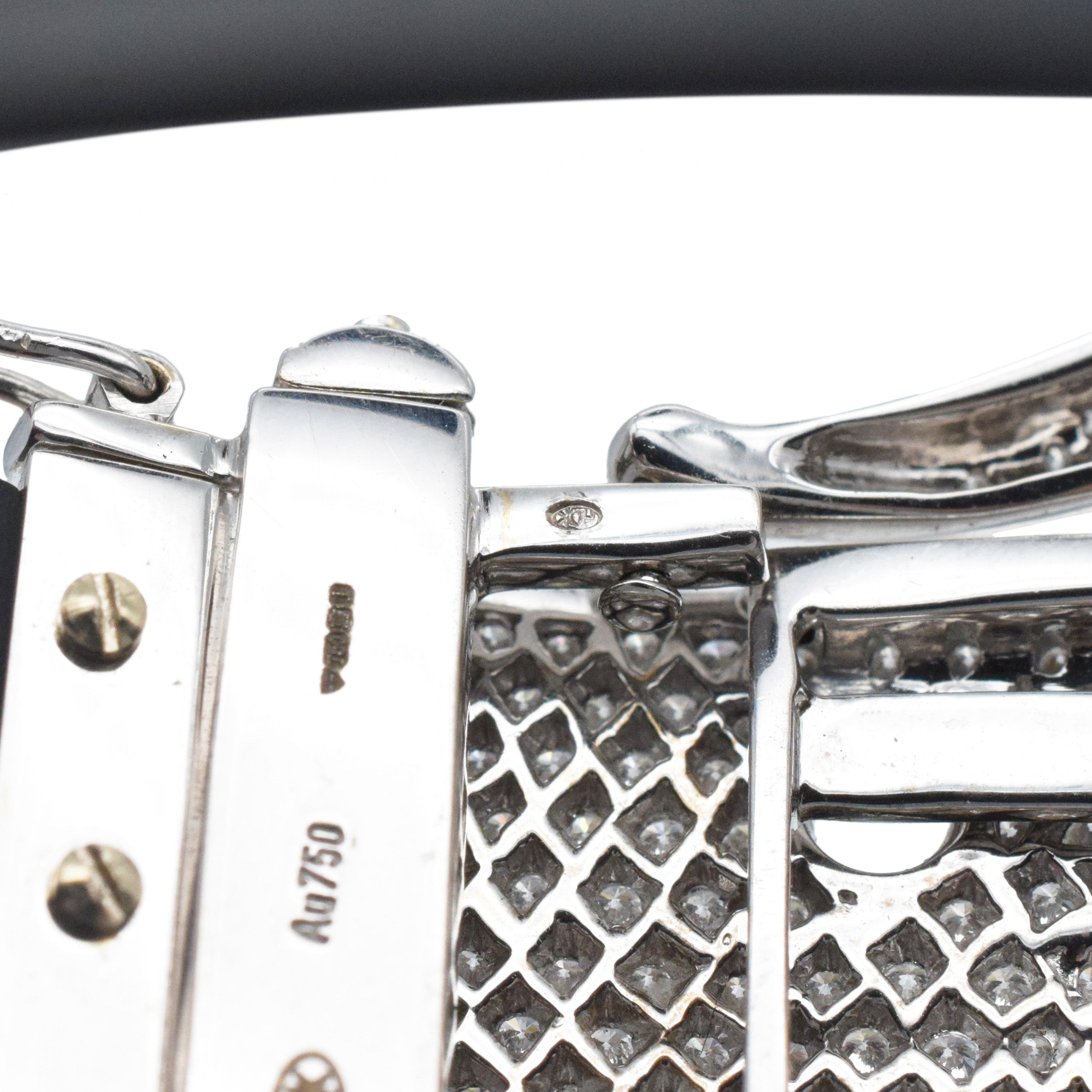 Hans D. Krieger Diamond Buckle Bracelet in 18k White Gold & black rubber