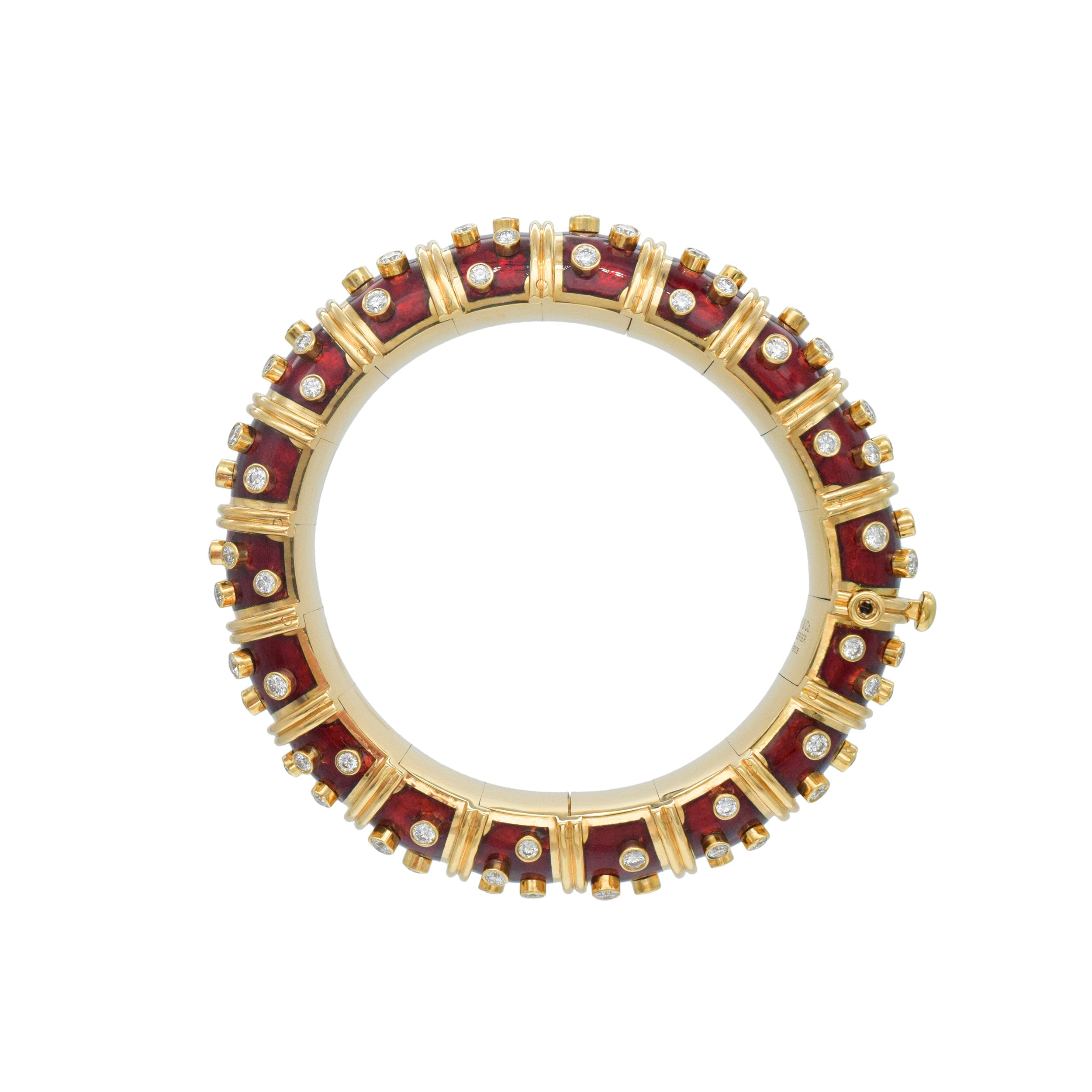 Tiffany & Co. Schlumberger Diamond And Red Enamel Bangle In 18k Yellow Gold