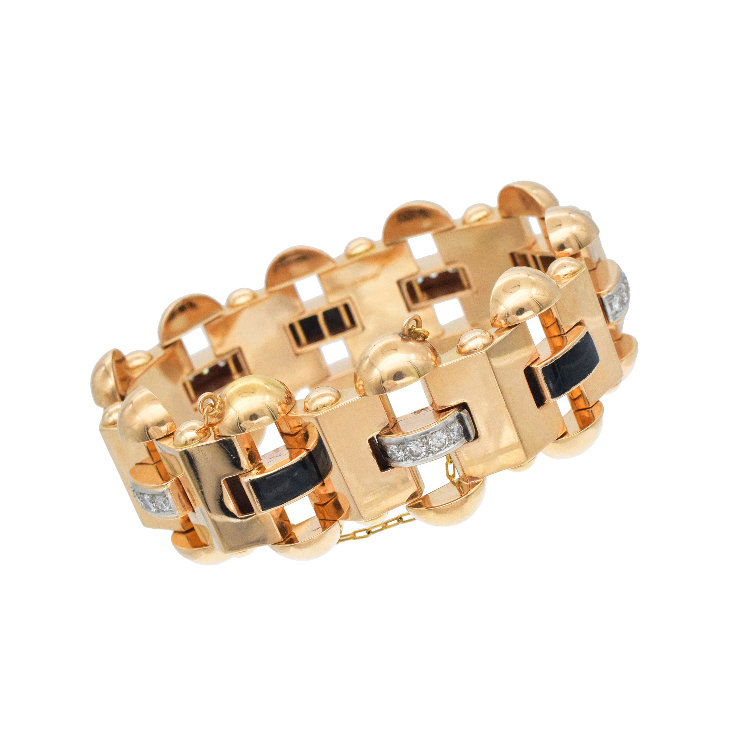 Retro Diamond And Onyx Statement Bracelet In 18k Rose Gold