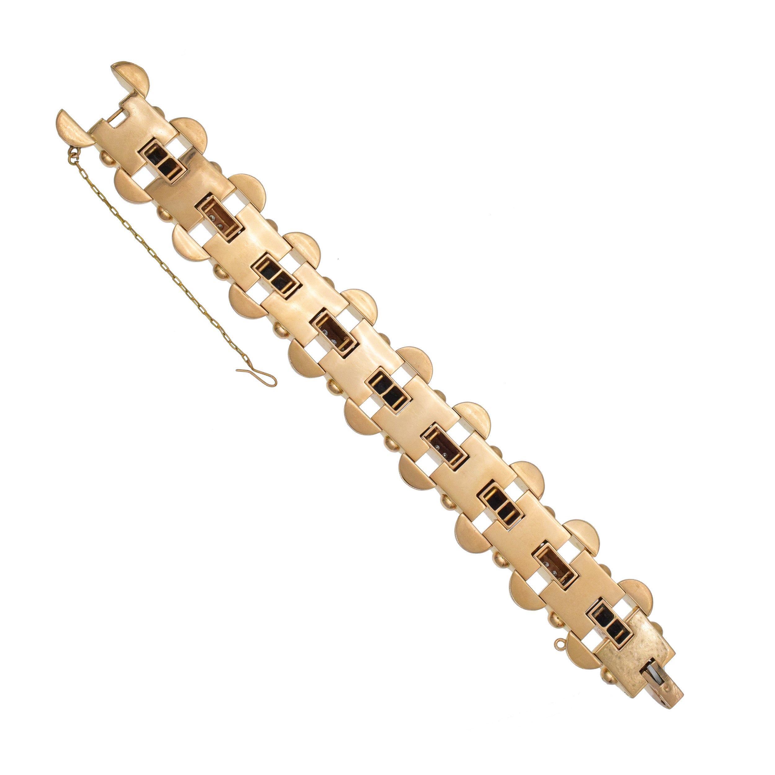 Retro Diamond And Onyx Statement Bracelet In 18k Rose Gold