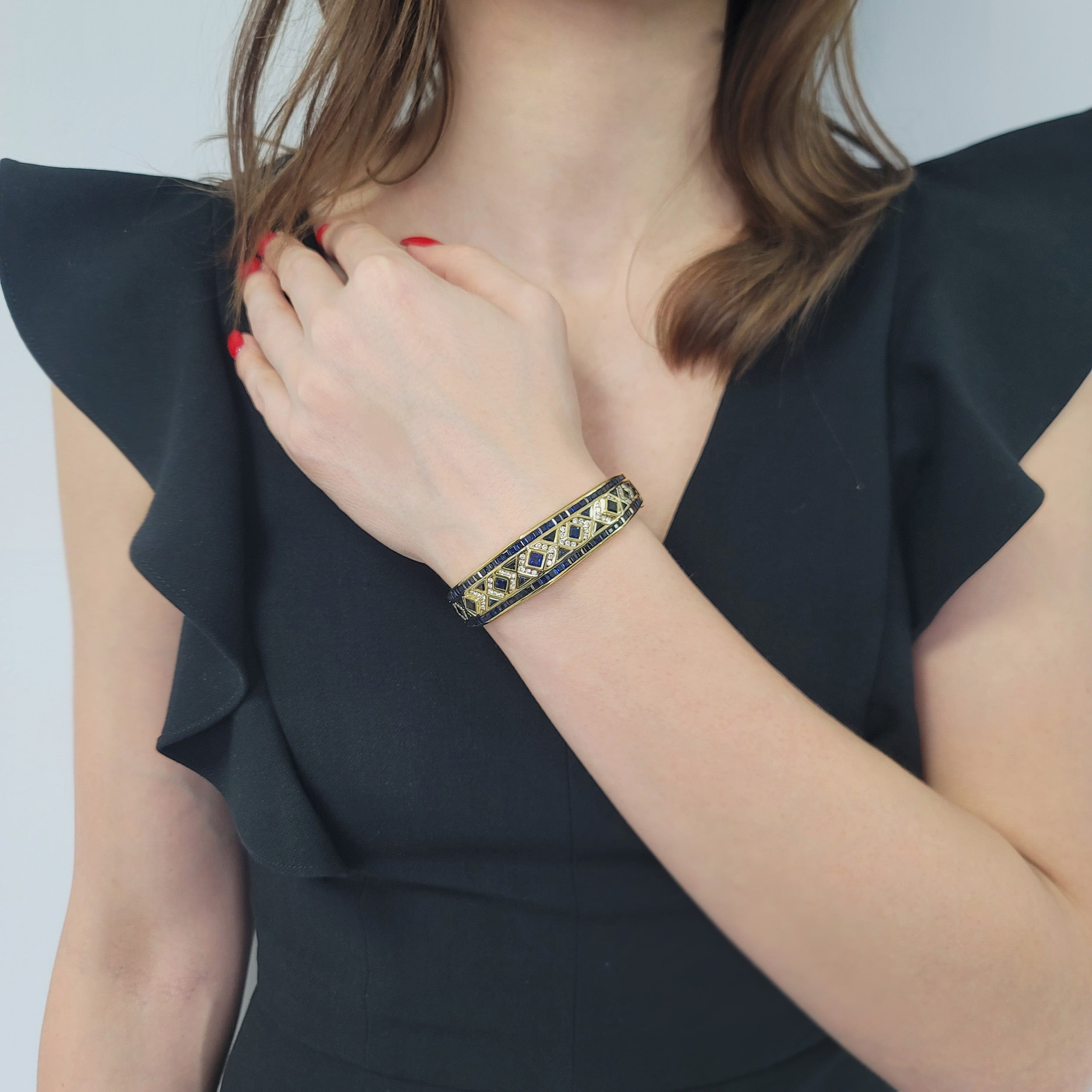 Levian Sapphire And Diamond Bangle Bracelet In 18k Yellow Gold