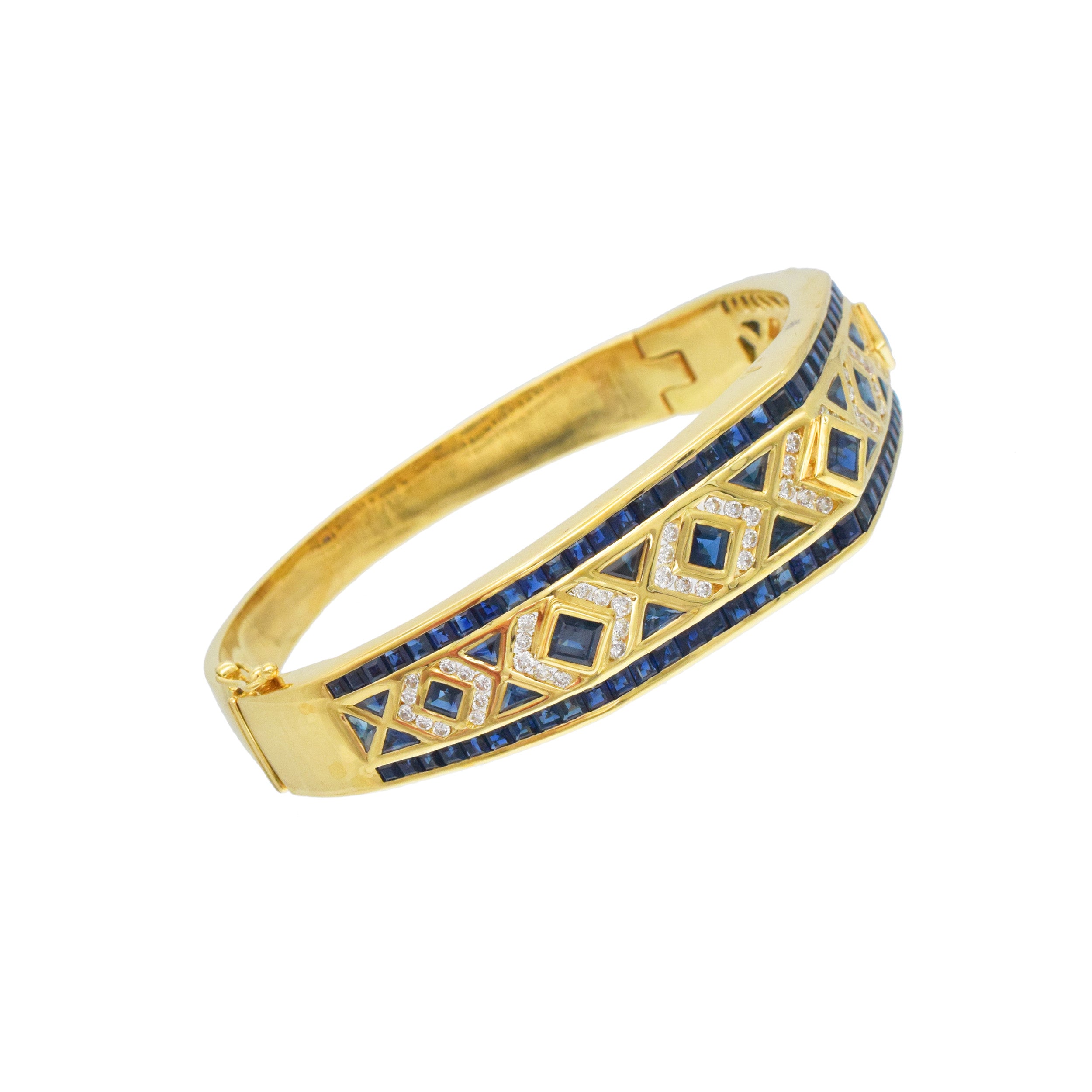 Levian Sapphire And Diamond Bangle Bracelet In 18k Yellow Gold