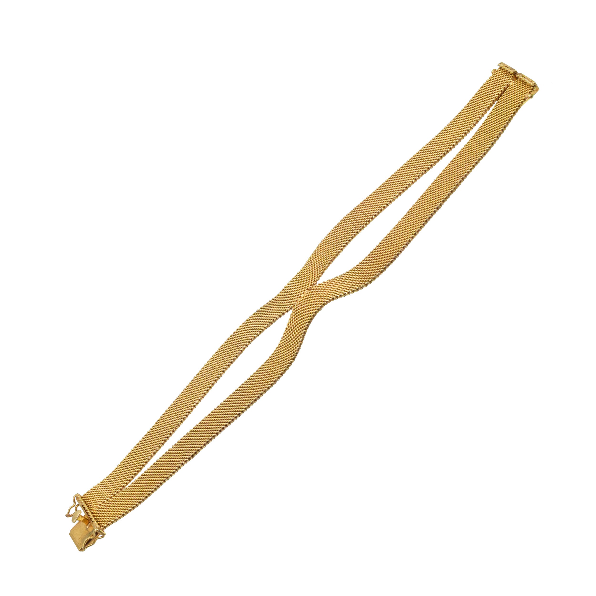 18k Yellow Gold And Enamel 3D Lady Face Brooch / Bracelet Clip, With Mesh Split Bracelet In 18k Yellow Gold