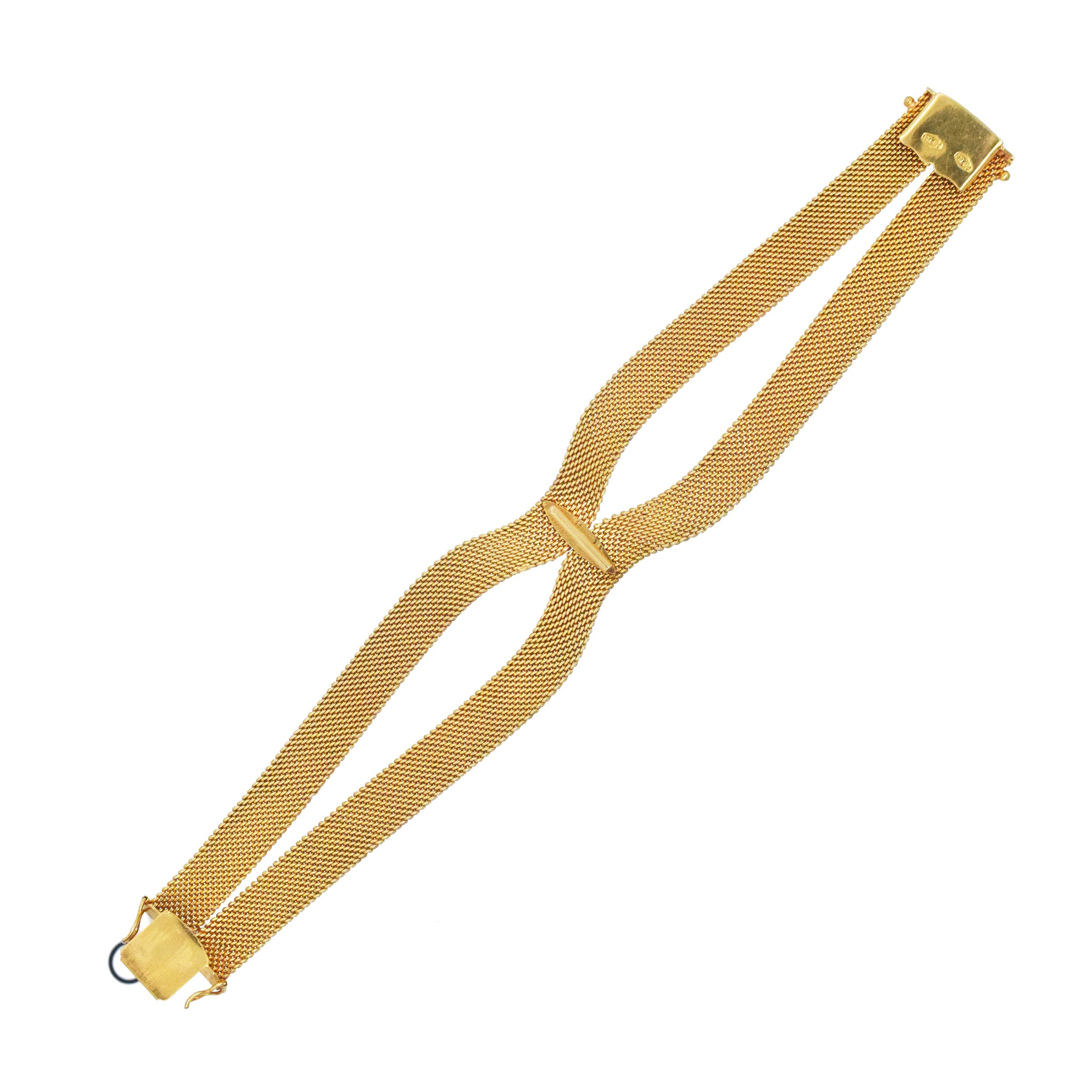 18k Yellow Gold And Enamel 3D Lady Face Brooch / Bracelet Clip, With Mesh Split Bracelet In 18k Yellow Gold