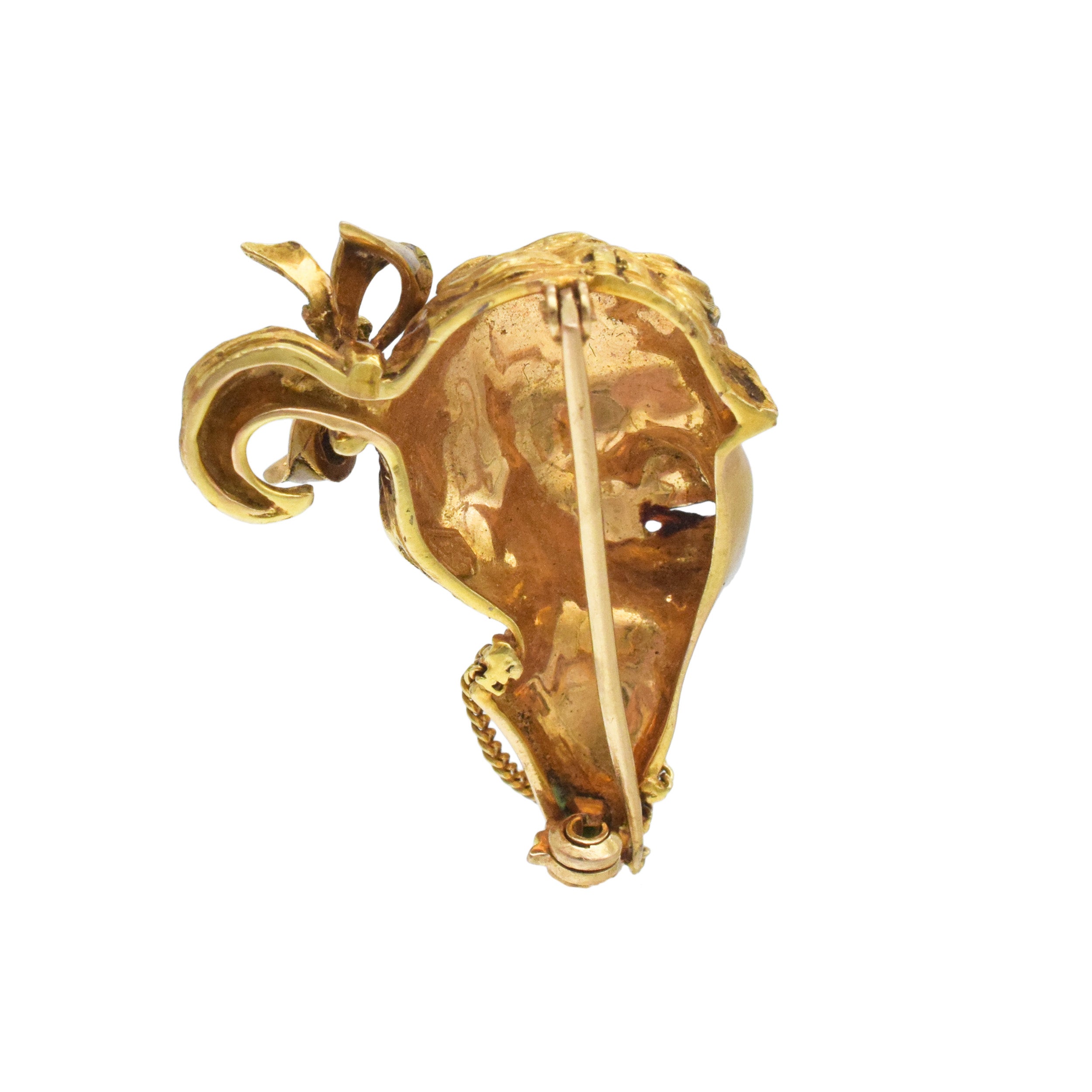 18k Yellow Gold And Enamel 3D Lady Face Brooch / Bracelet Clip, With Mesh Split Bracelet In 18k Yellow Gold