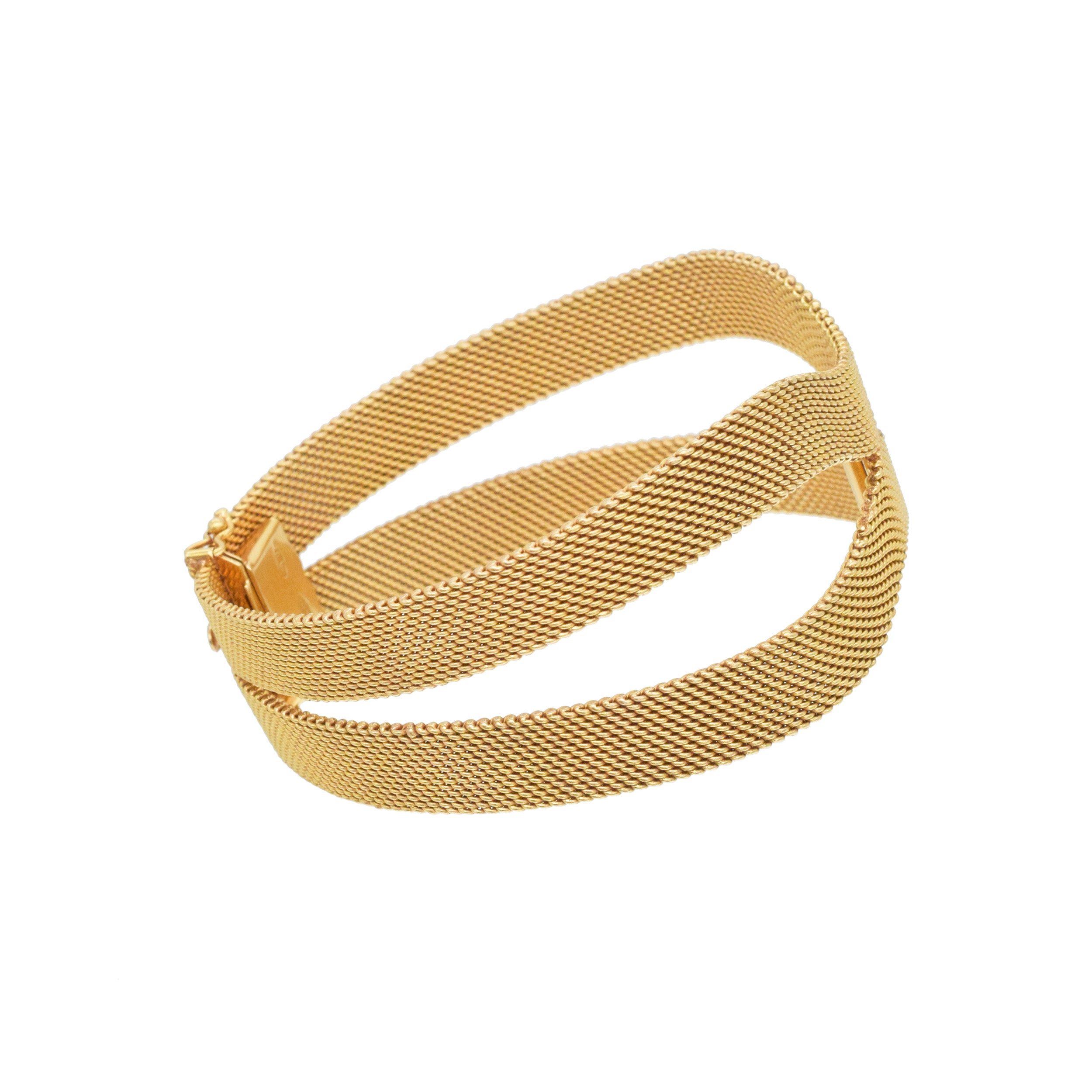 18k Yellow Gold And Enamel 3D Lady Face Brooch / Bracelet Clip, With Mesh Split Bracelet In 18k Yellow Gold