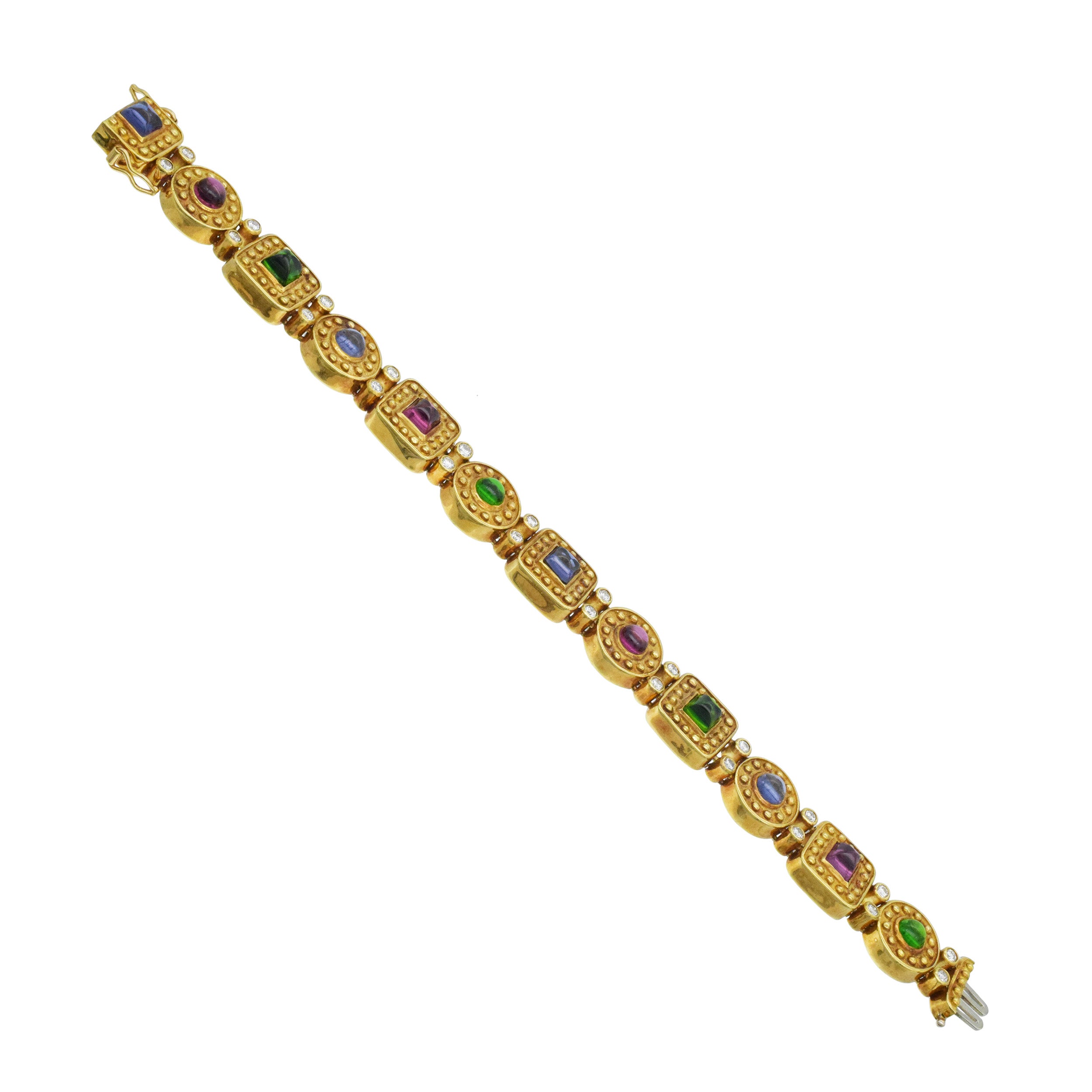Multi-Gemstone And Diamond Bracelet In 18k Yellow Gold