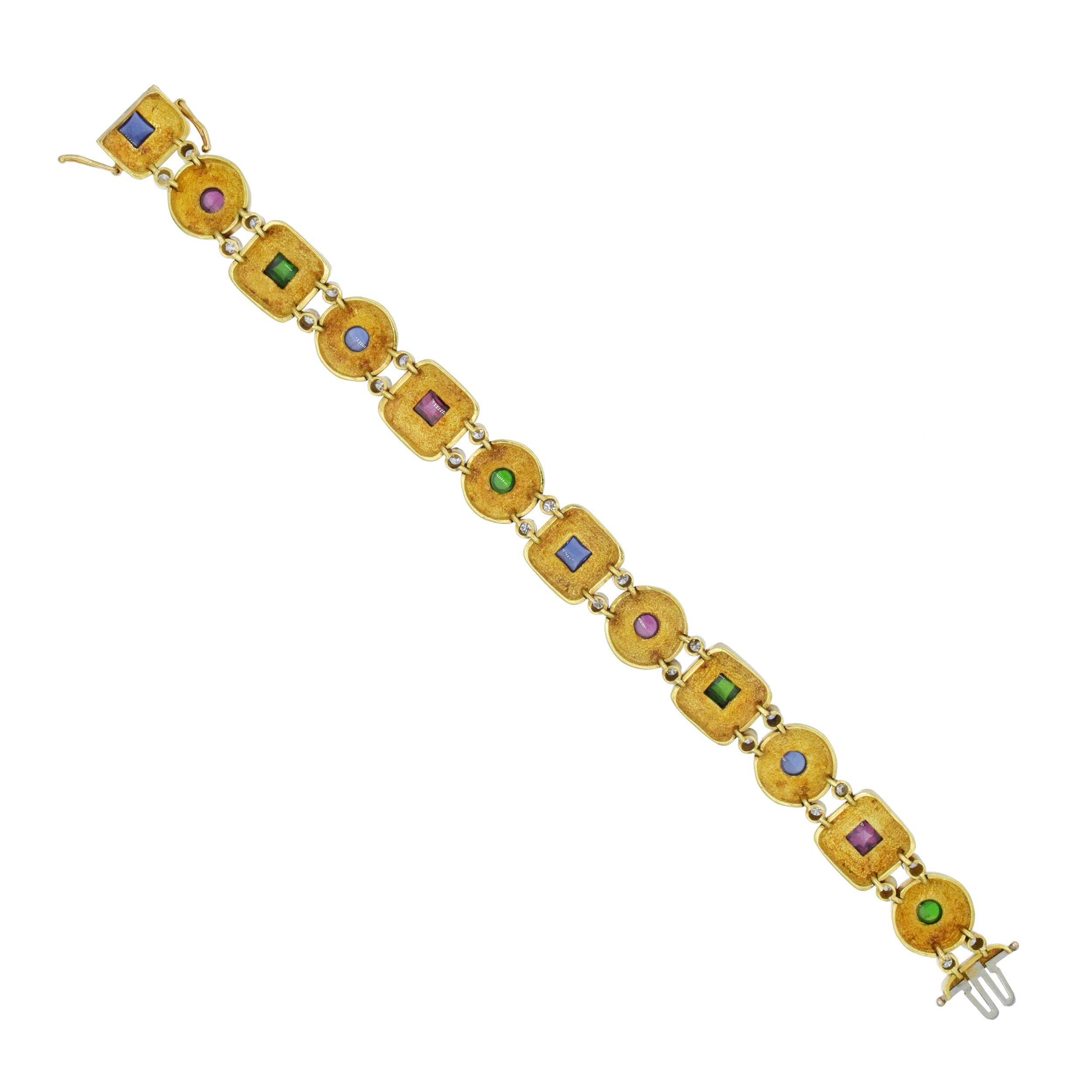 Multi-Gemstone And Diamond Bracelet In 18k Yellow Gold