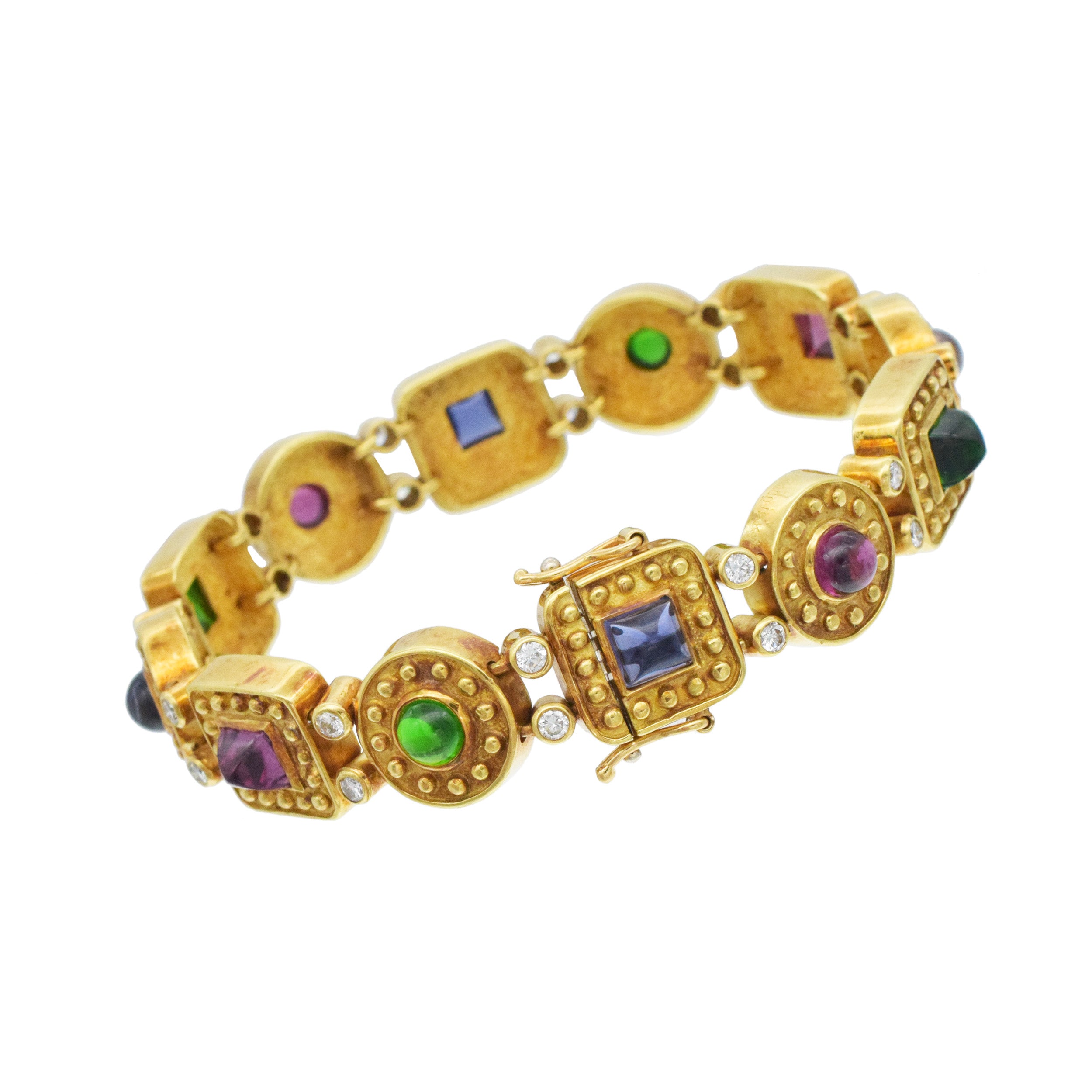 Multi-Gemstone And Diamond Bracelet In 18k Yellow Gold