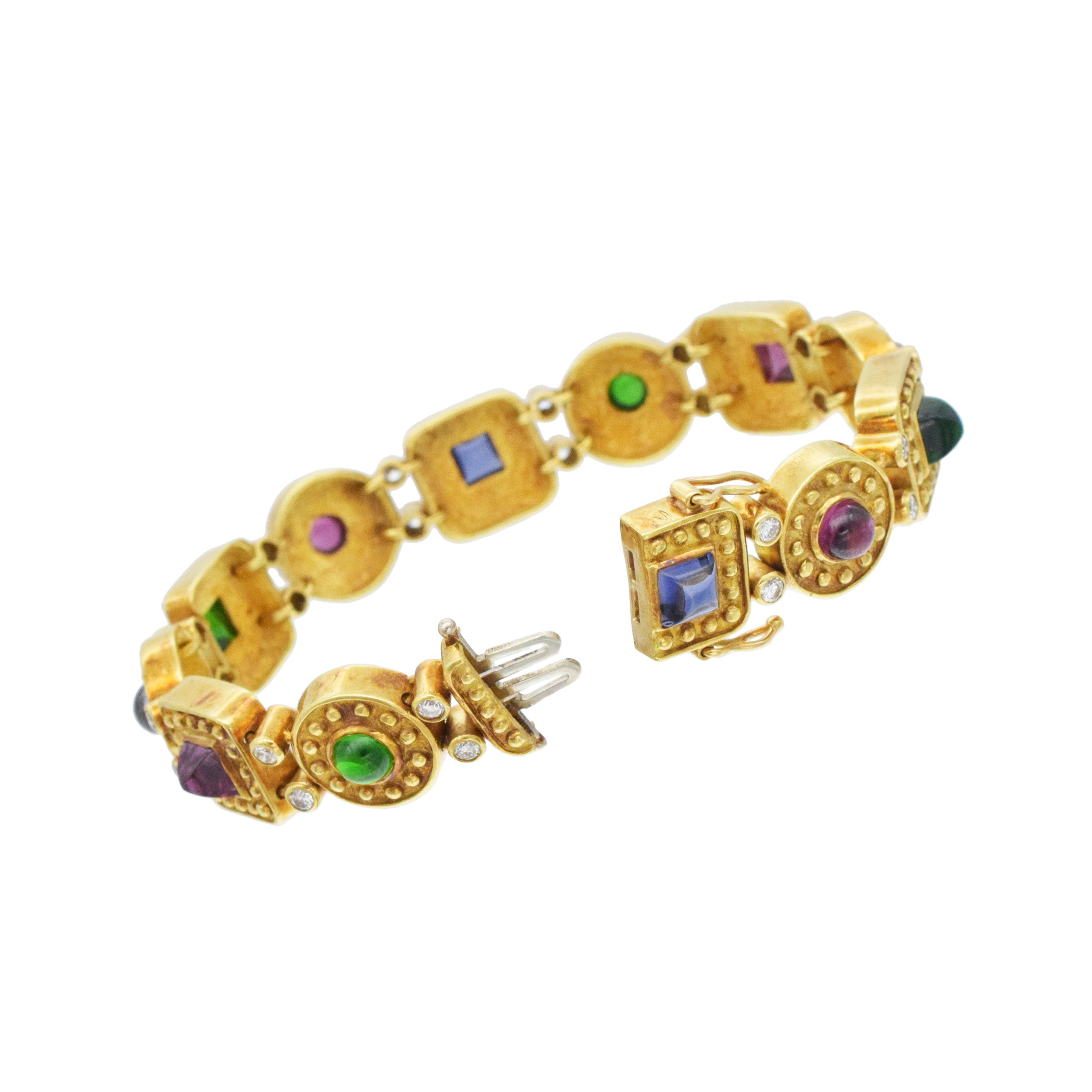 Multi-Gemstone And Diamond Bracelet In 18k Yellow Gold