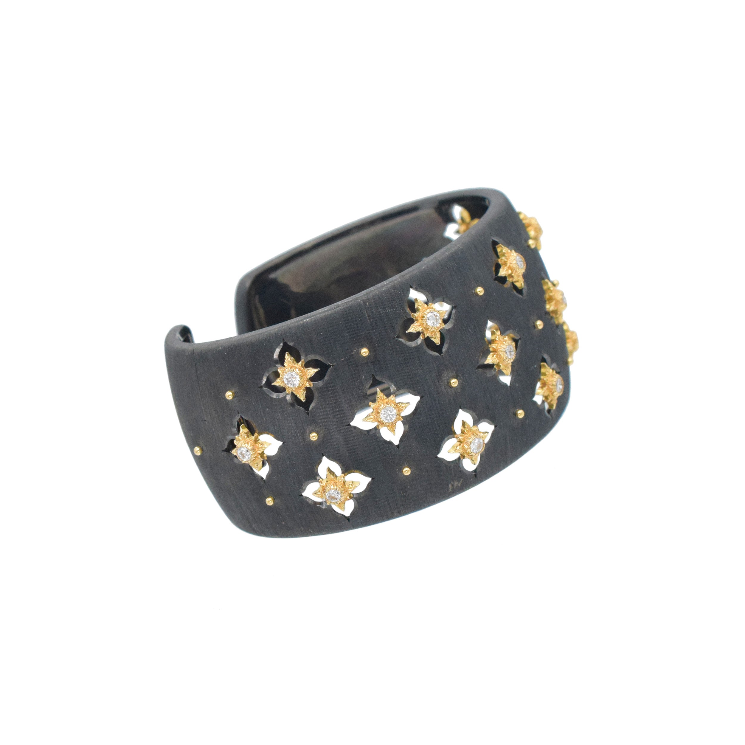 Buccellati 'Macri Giglio" Black Gold And Diamond Cuff Bracelet